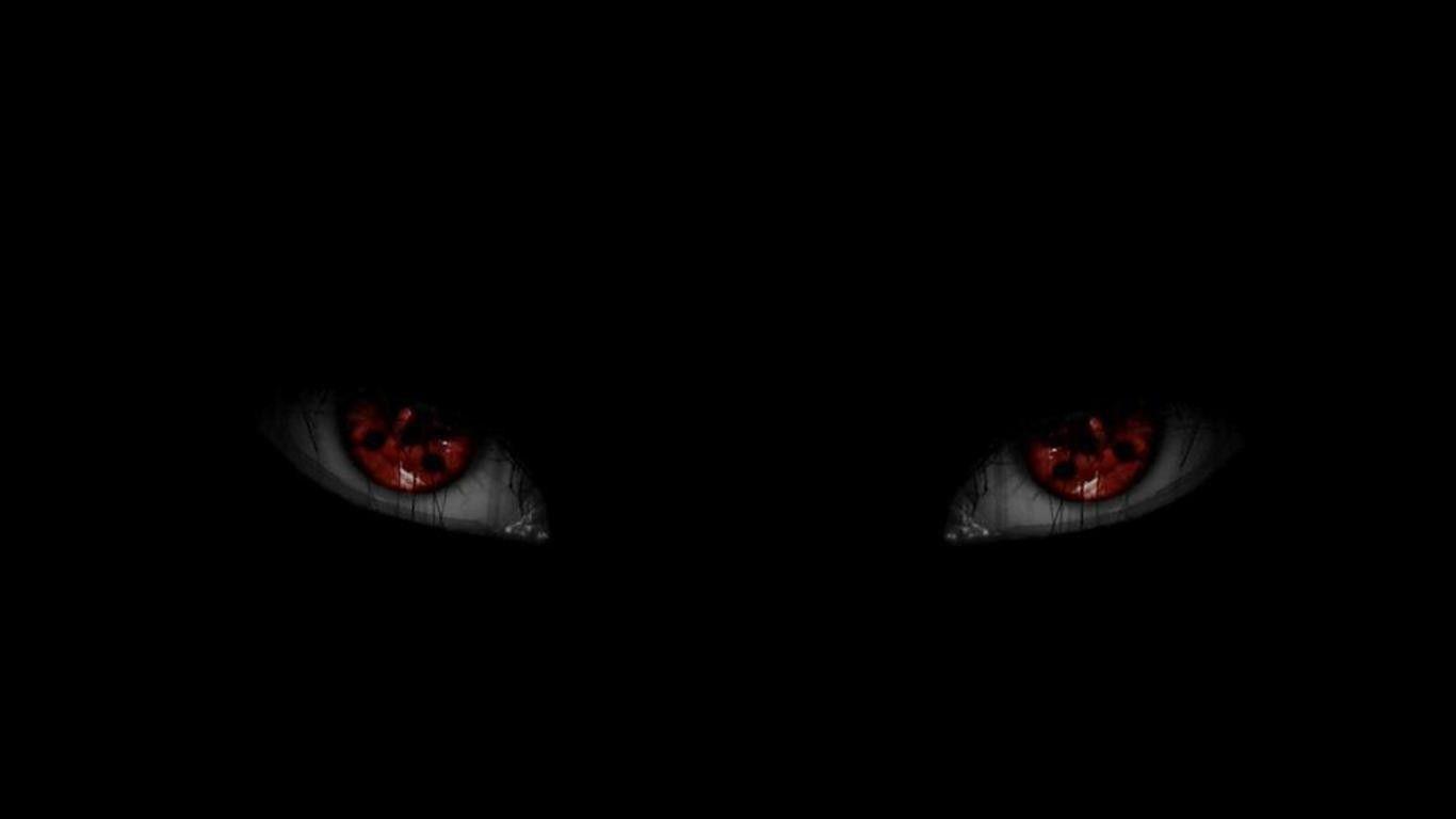 Wallpaper, black background, anime, minimalism, Naruto Shippuuden, Sharingan, red eyes, Black Cat, Uchiha Itachi, eye, darkness, screenshot, computer wallpaper, organ 1366x768