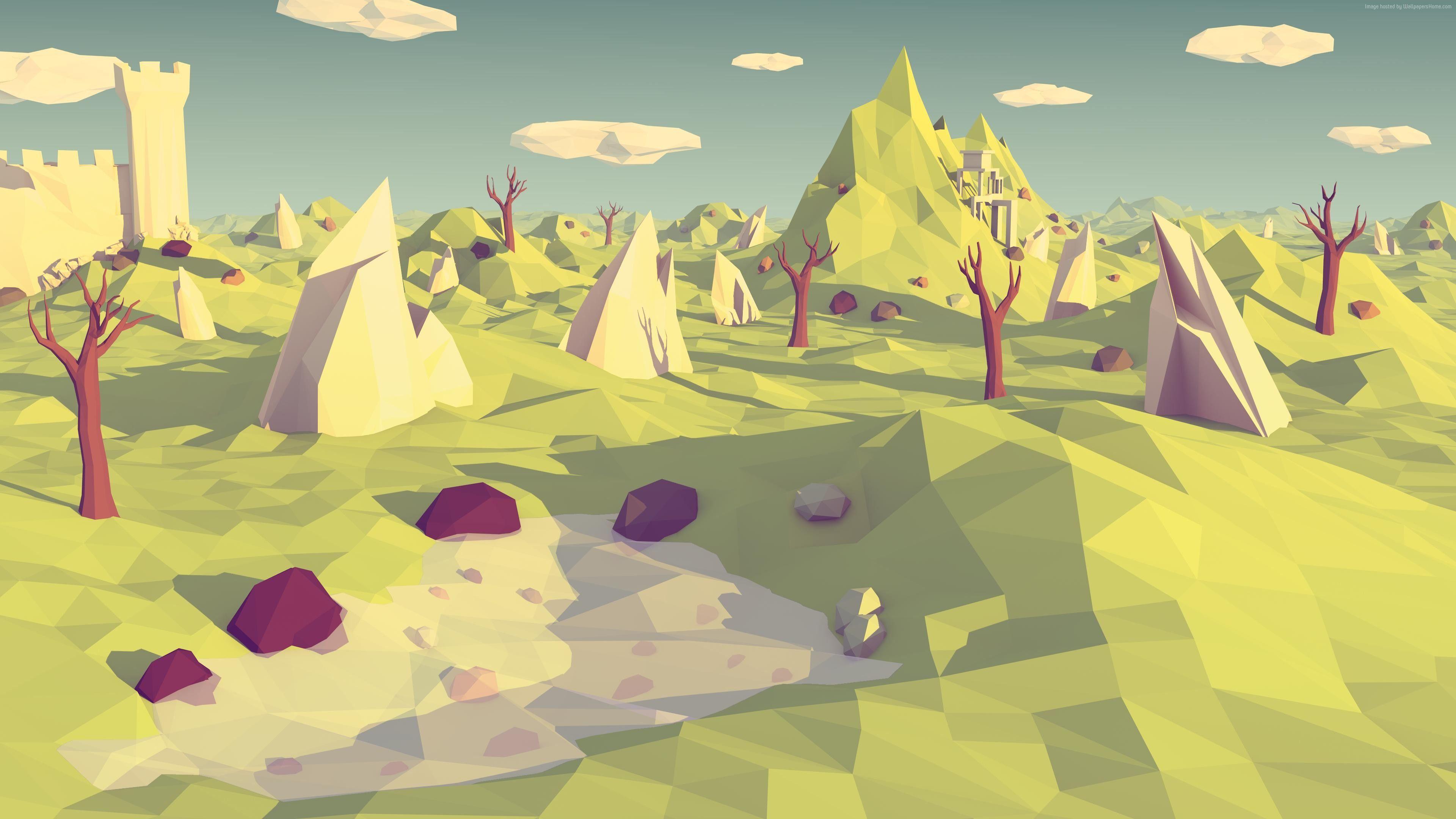 Wallpaper polygon, 4k, 5k wallpaper, landscape, nature, low poly, OS