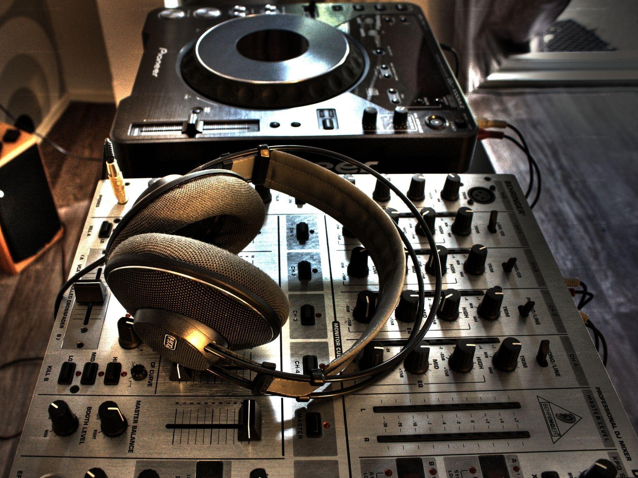 Headphones on a DJ Mixer HD Widescreen Desktop Wallpaper. g
