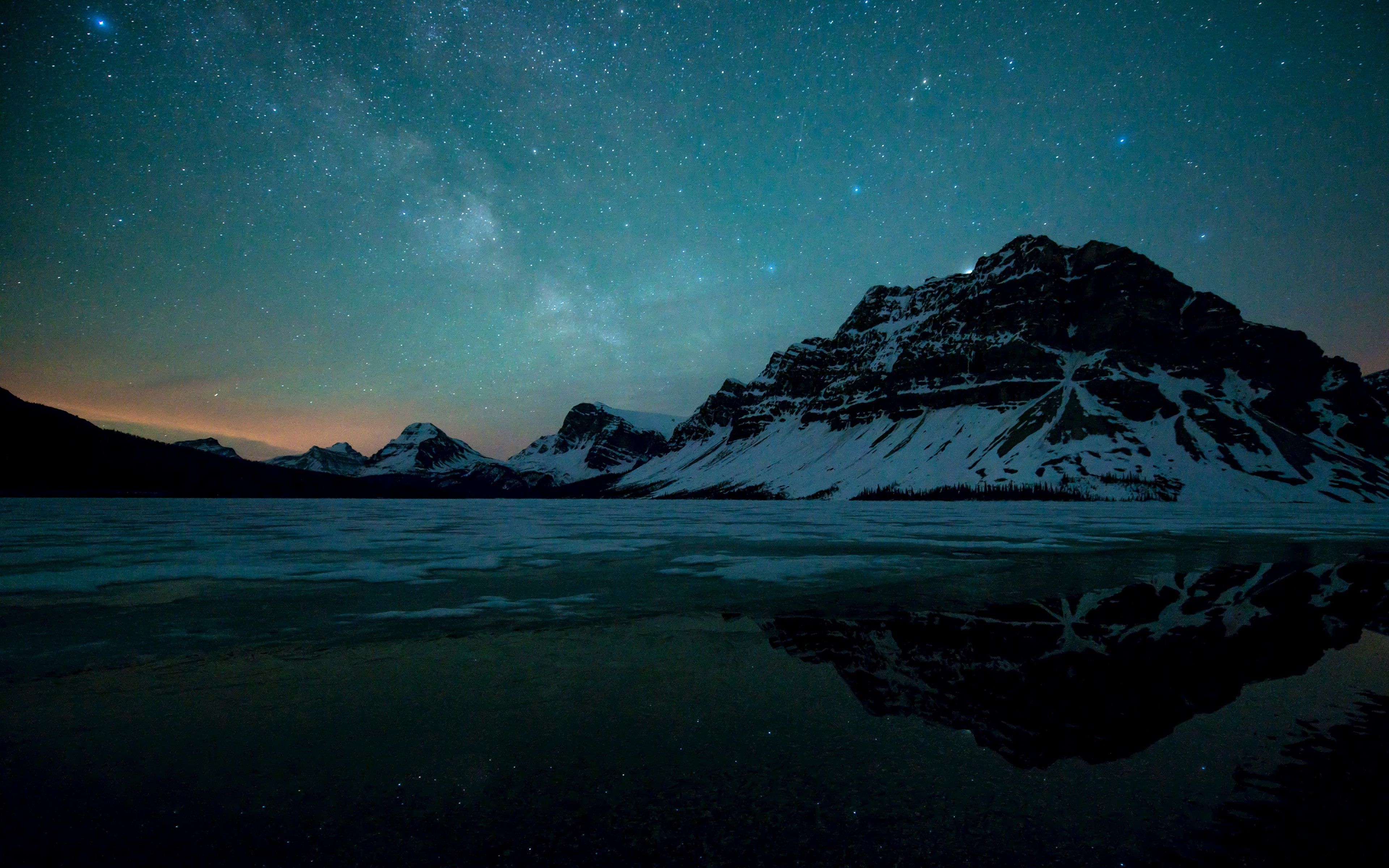 Reflection Nature Water Landscape Mountain Winter Stars Sky Night