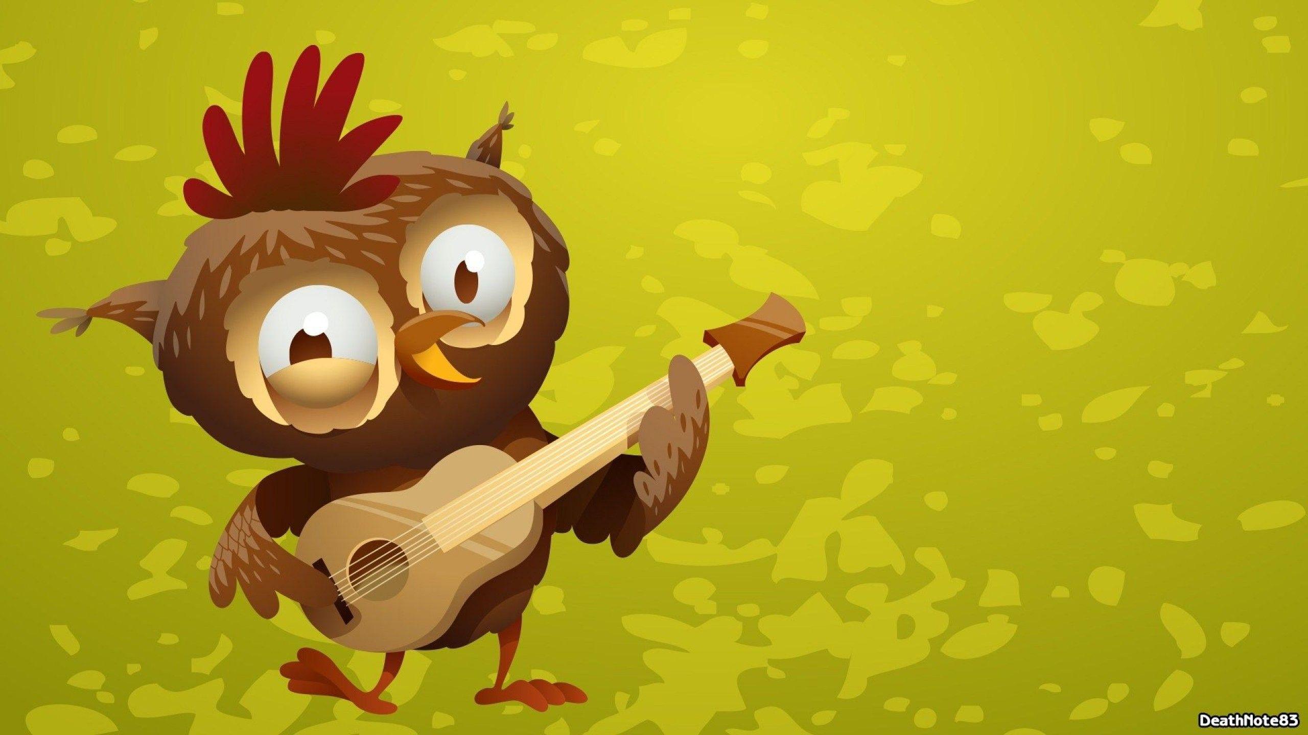 Funny Owl Cartoon Playing Guitar Wallpaper Ani Wallpaper