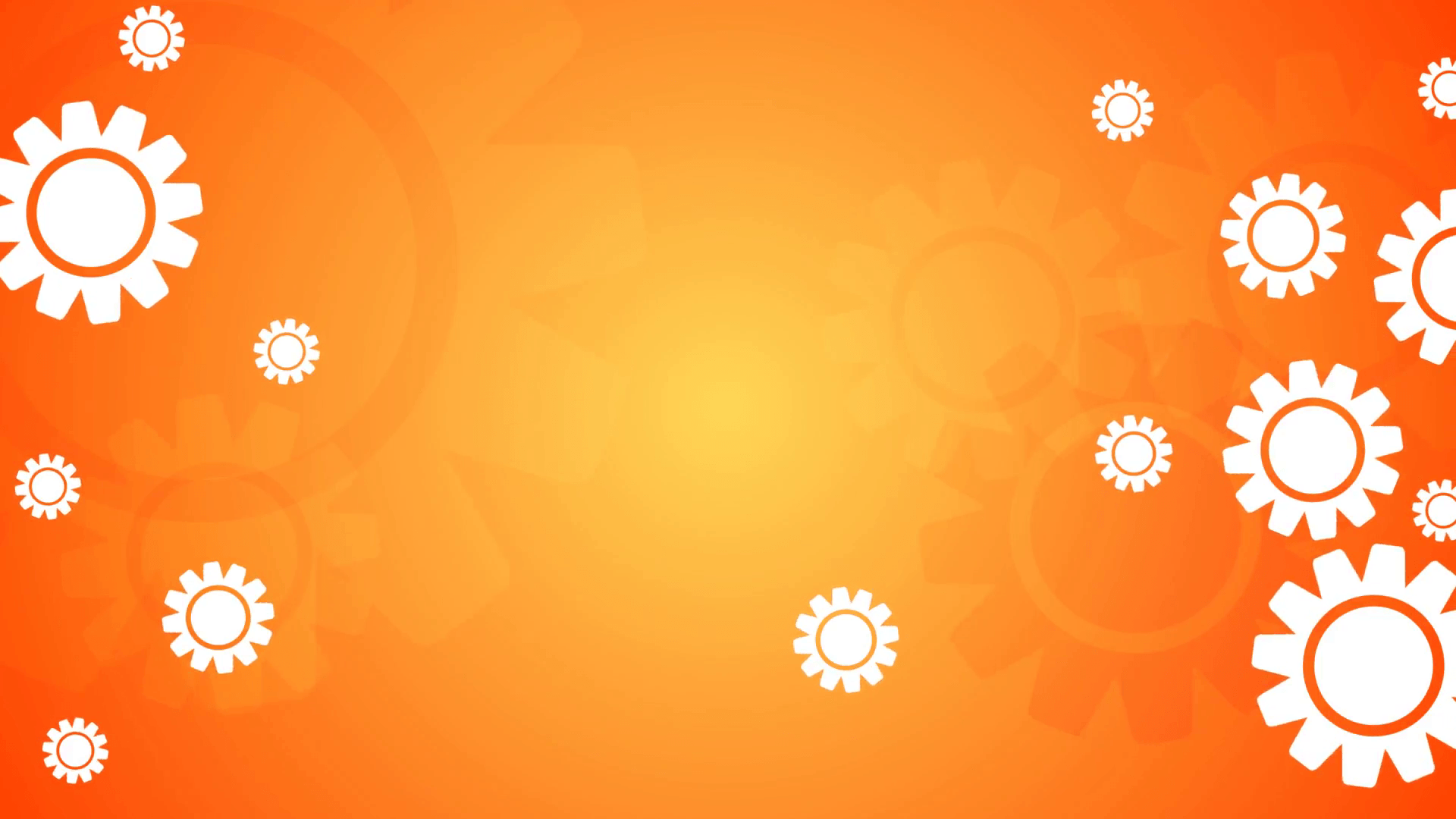 Bright orange background with gears icons. Seamless loop design