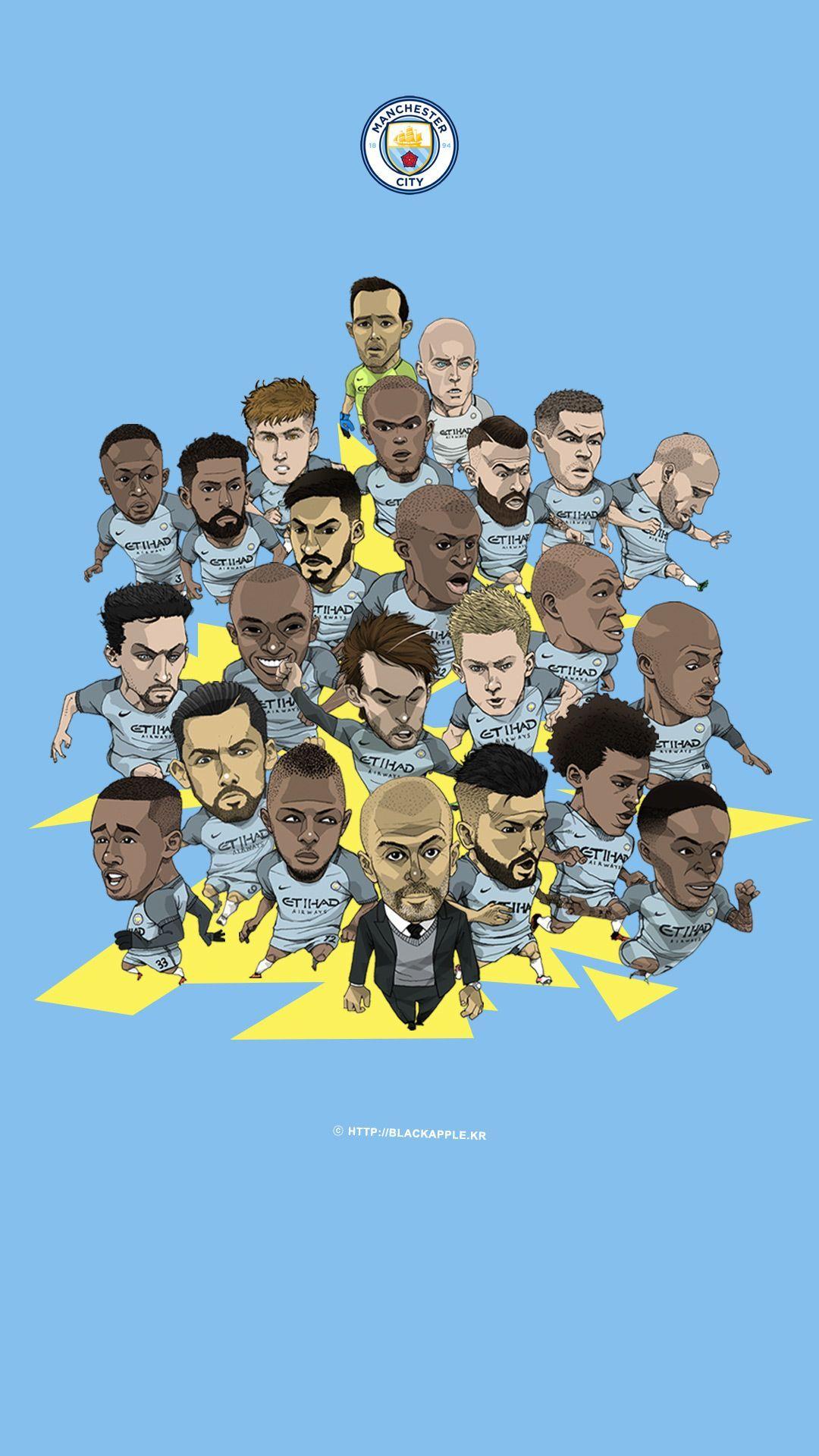 Manchester City Full Squad Fan Art for Mobile Wallpaper. Football