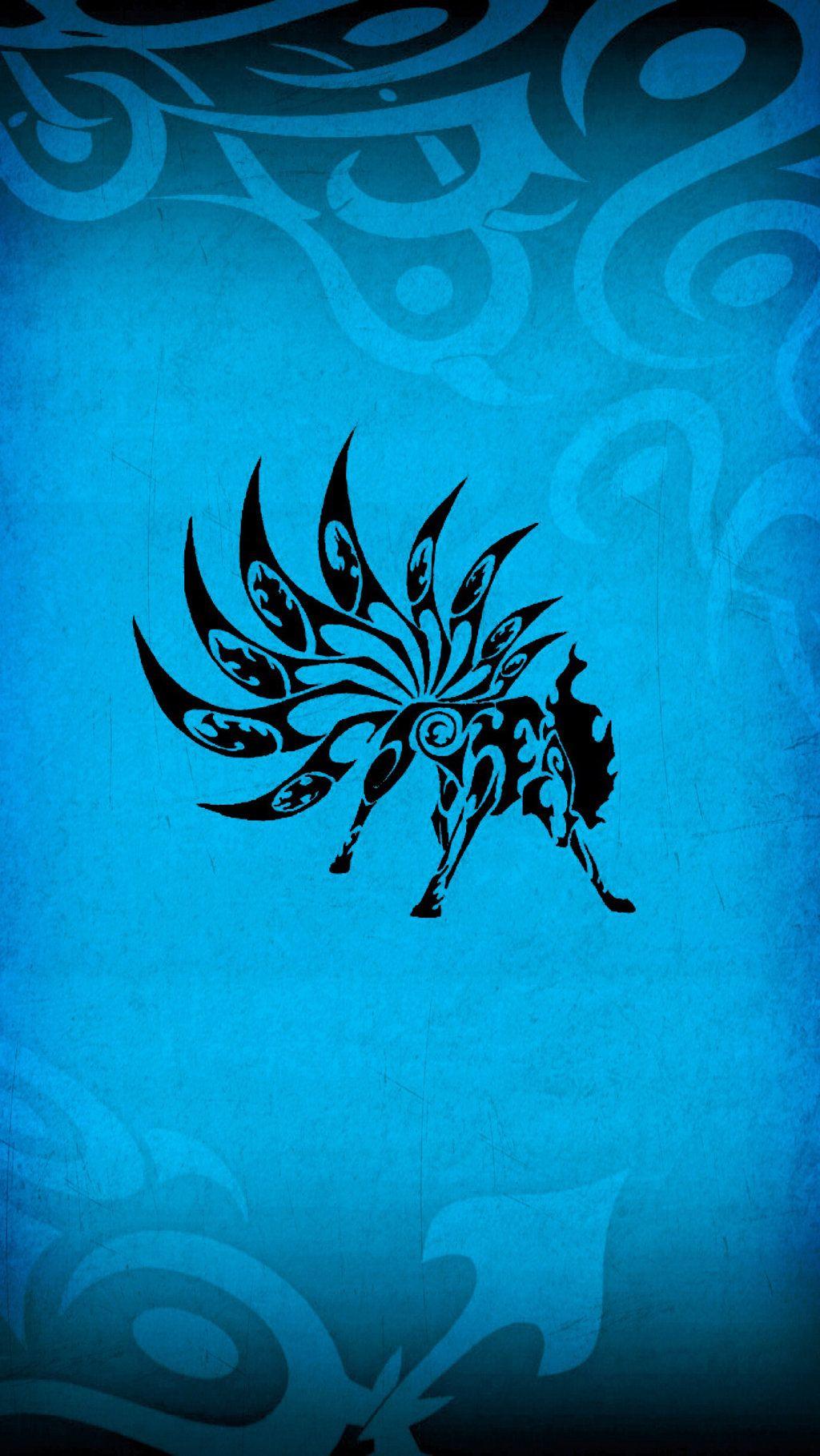 Blue Kitsune Tribal Phone Wallpaper Background
