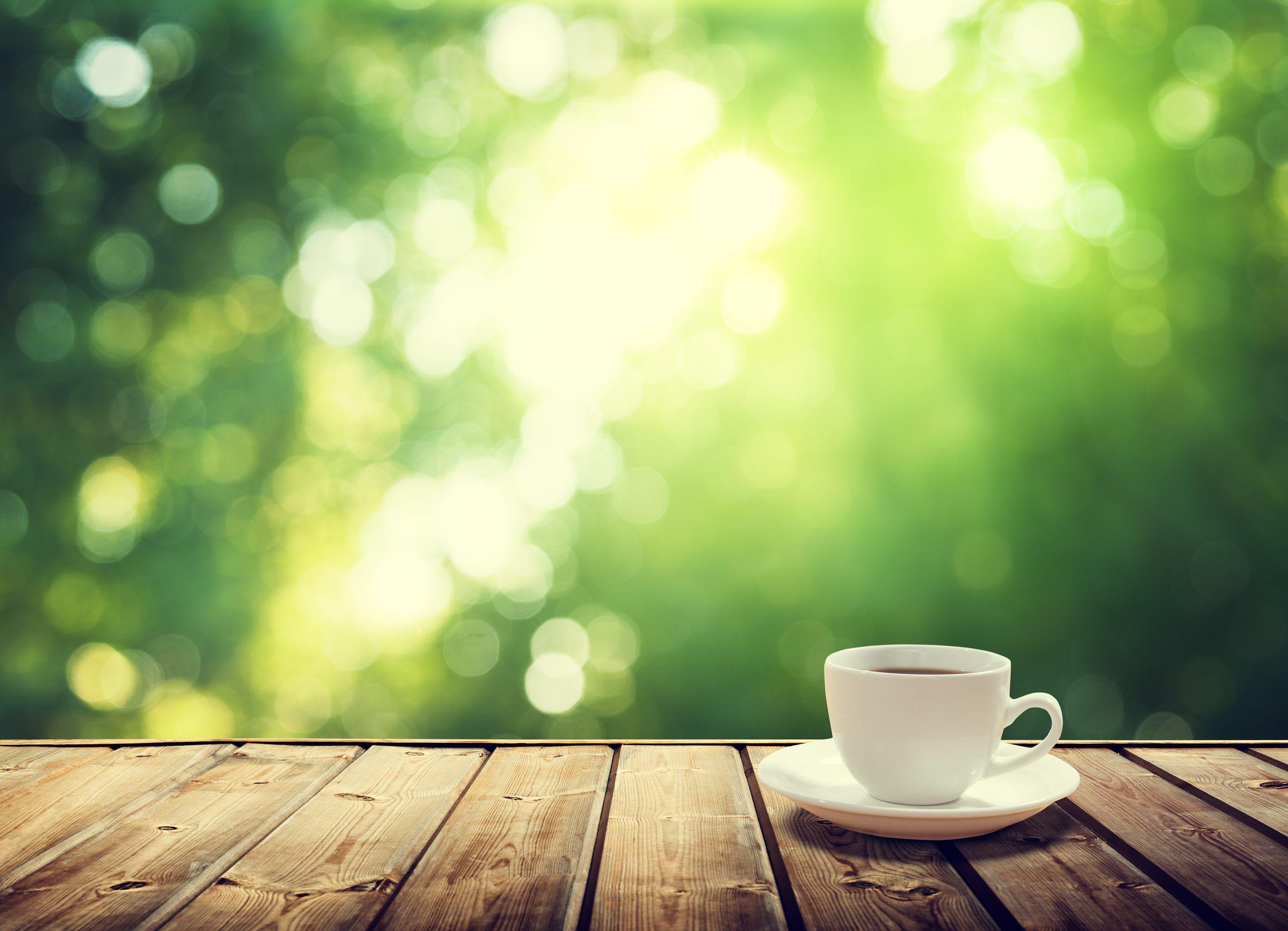 Green Coffee With Wallpaper Good Morning Background Nature HD Image