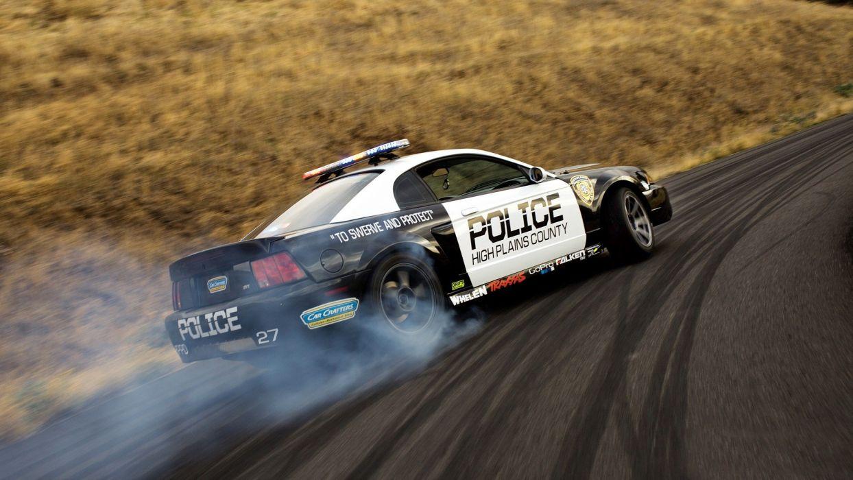 Cars drifting cars Ford Mustang police cars widescreen wallpaper