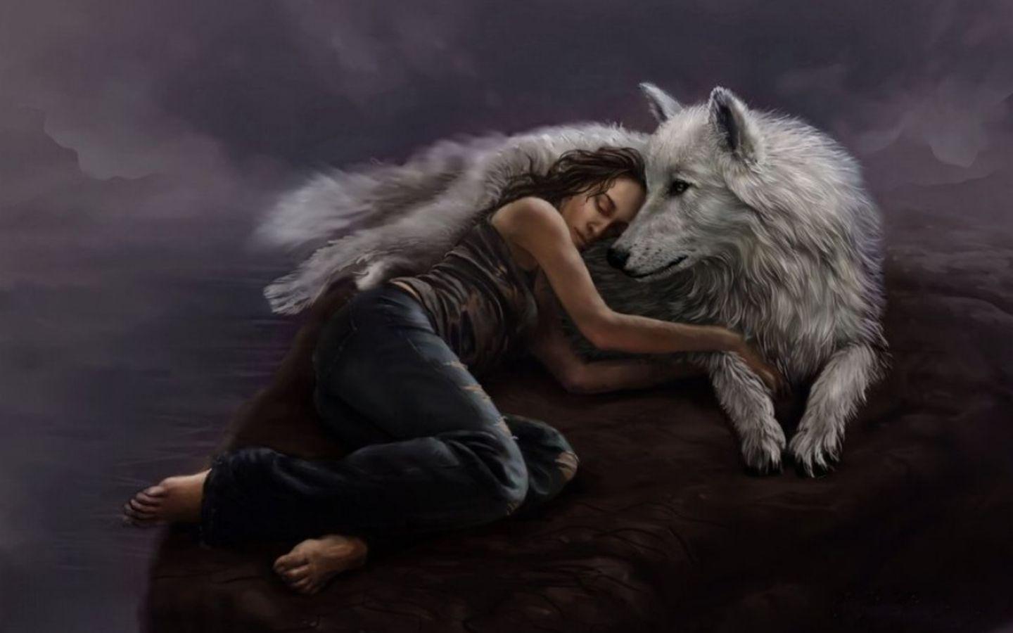 Women and Wolf Background. Fantasy Wallpaper. Wolves and women, Sleeping wolf, Fantasy wolf