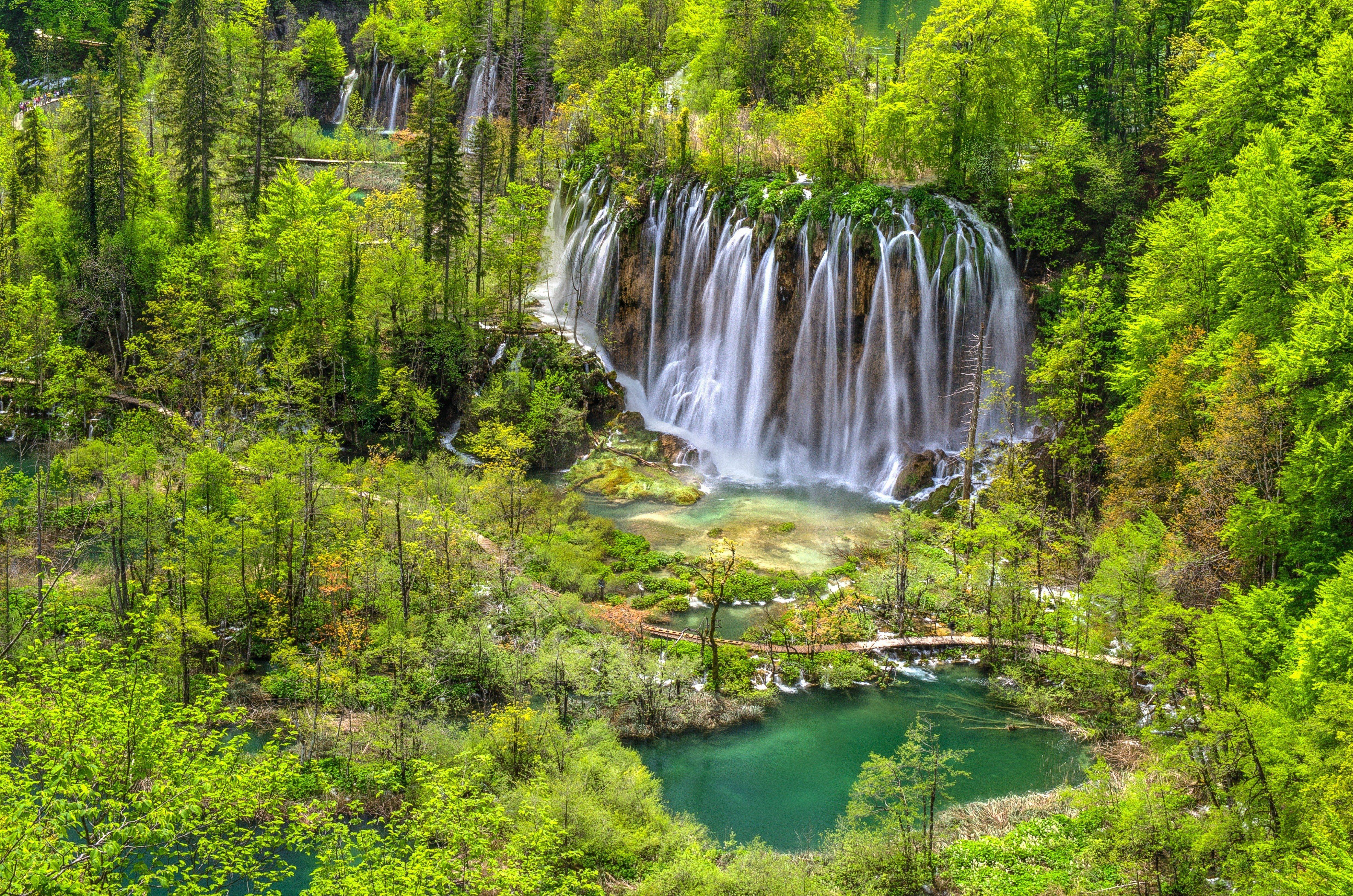 Trees waterfalls cascades National Park Plitvice Lakes Croatia