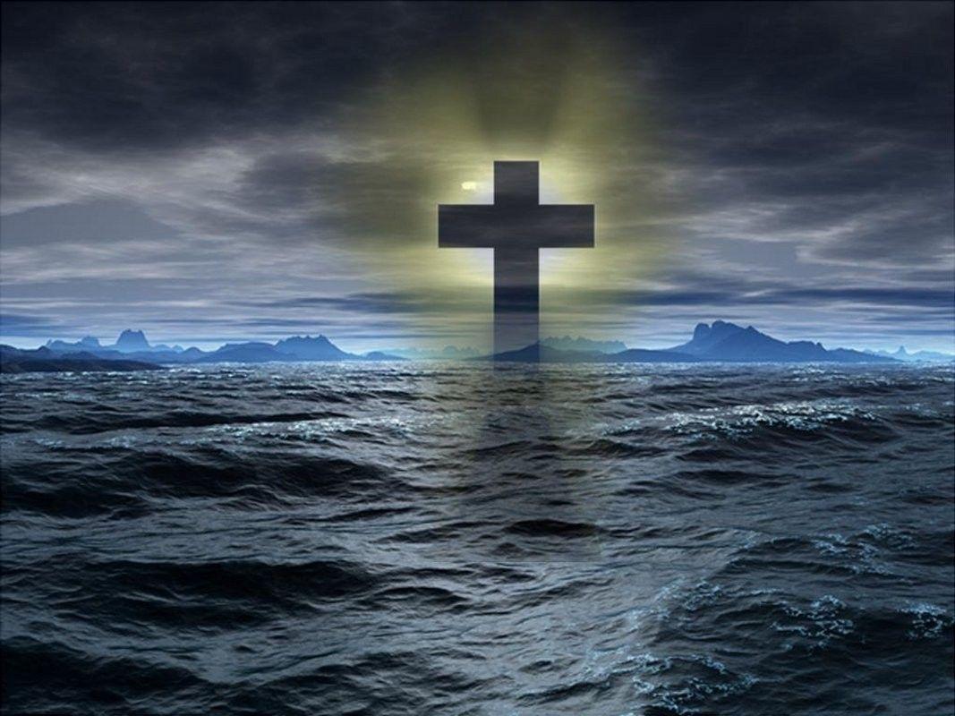 Ocean: Holy Cross Jesus Salvation Christ Ocean Themed Wallpaper