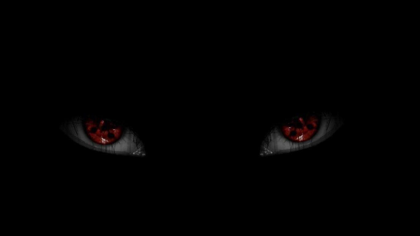 Wallpaper, black background, eyes, night, anime, red, sky, Naruto