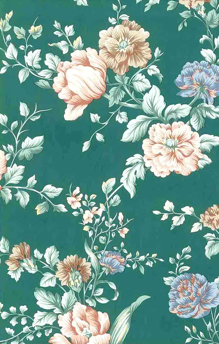 English Cottage Floral Vintage Wallpaper Peach Green Pink Blue 24719