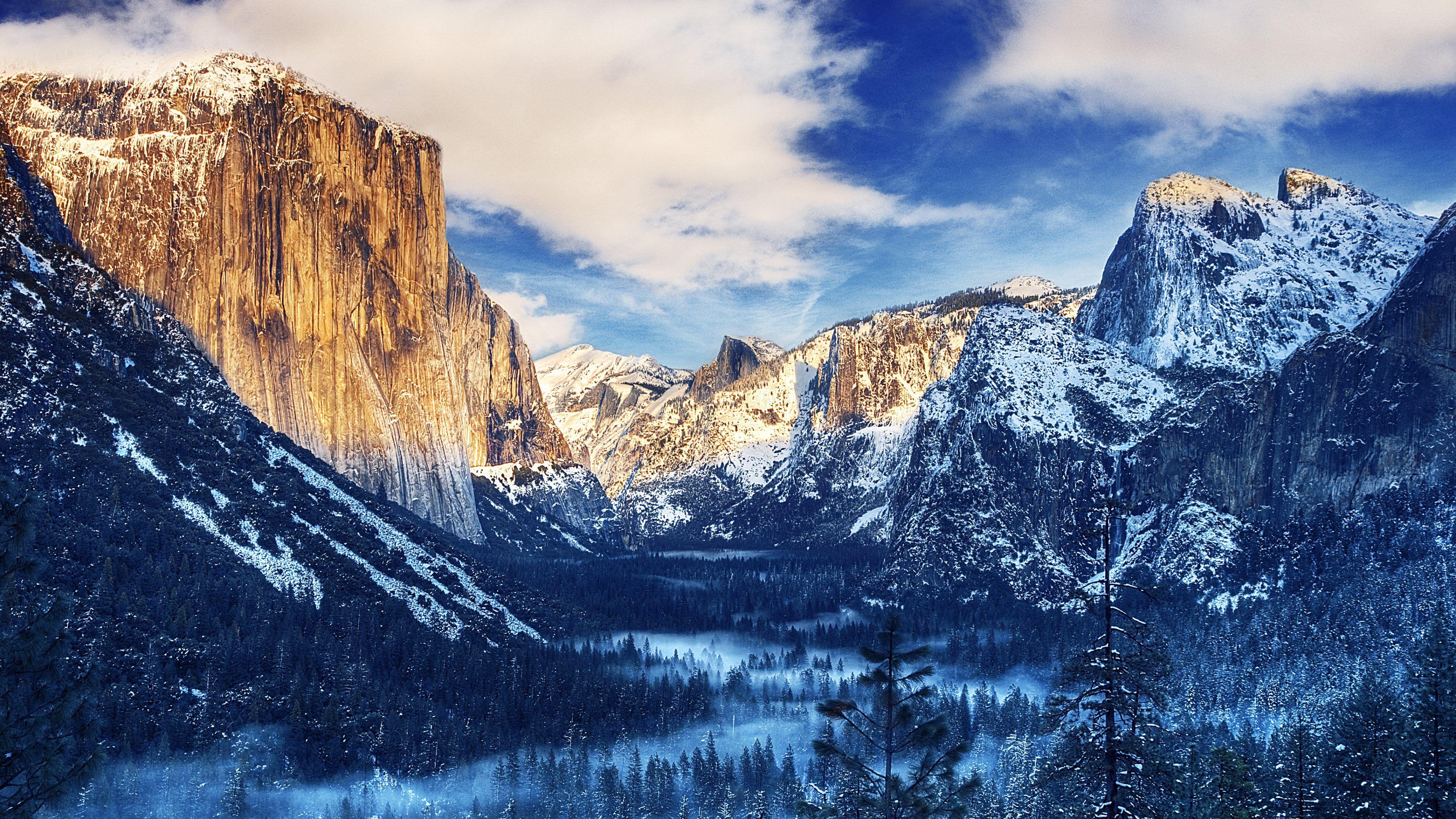Yosemite Valley Snow Sunset 4K Ultra HD Desktop Wallpaper