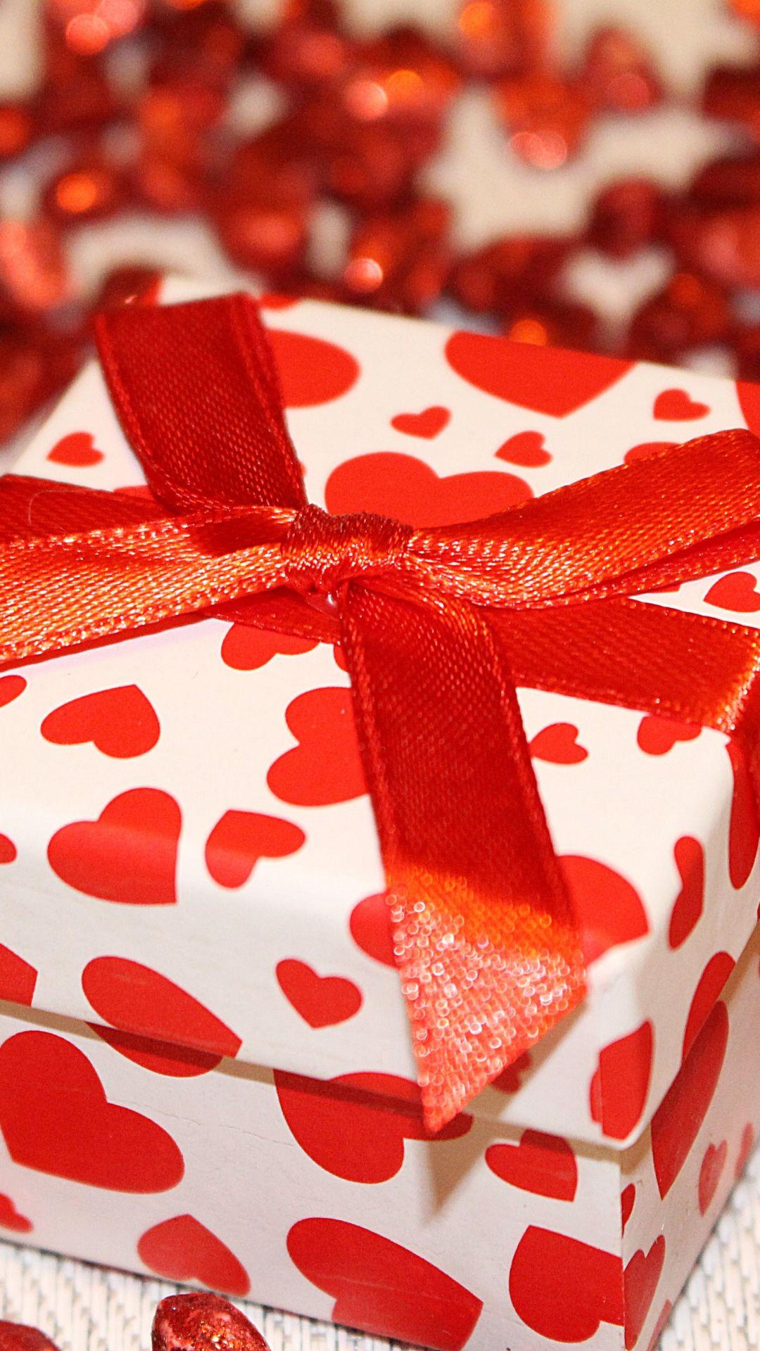 Ribbon Box Gift Love Red Heart Printed HD Wallpaper