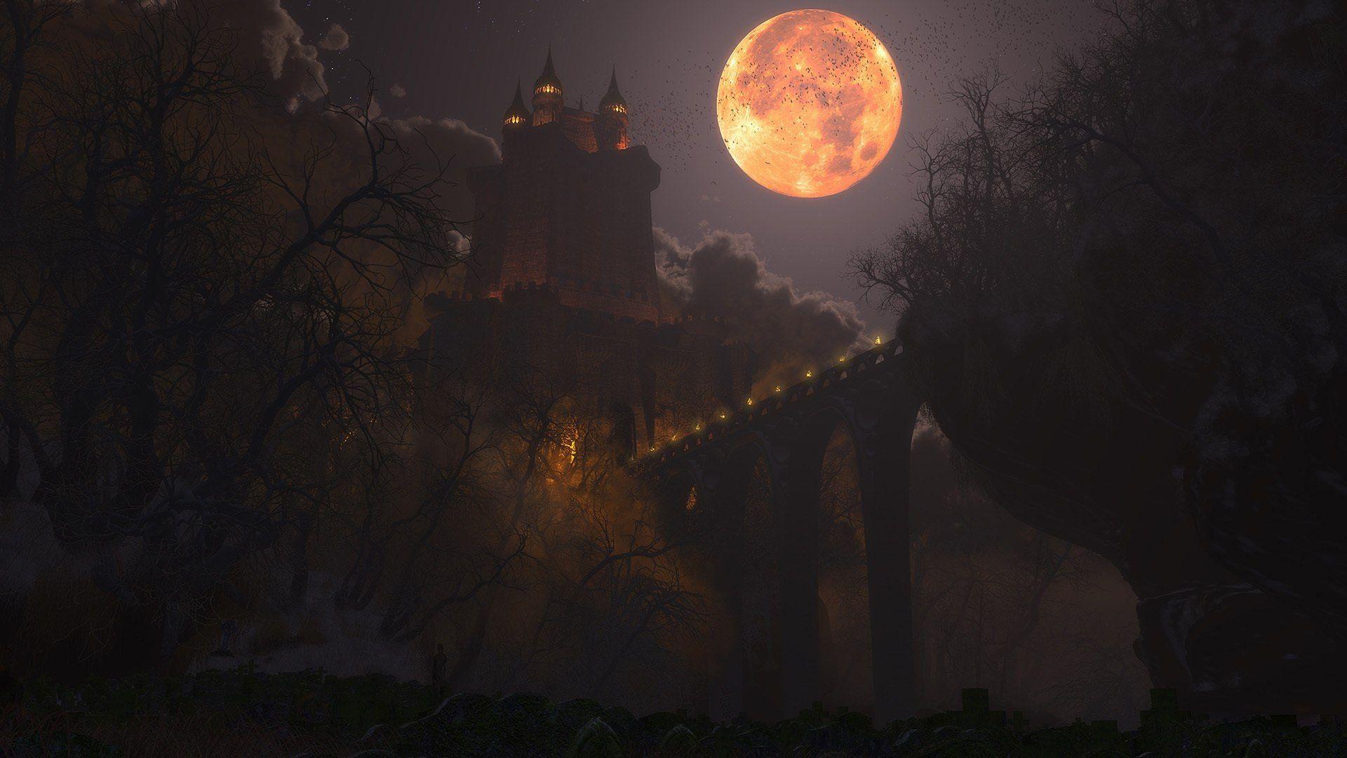 Moon over the castle of Dracula wallpaper and image