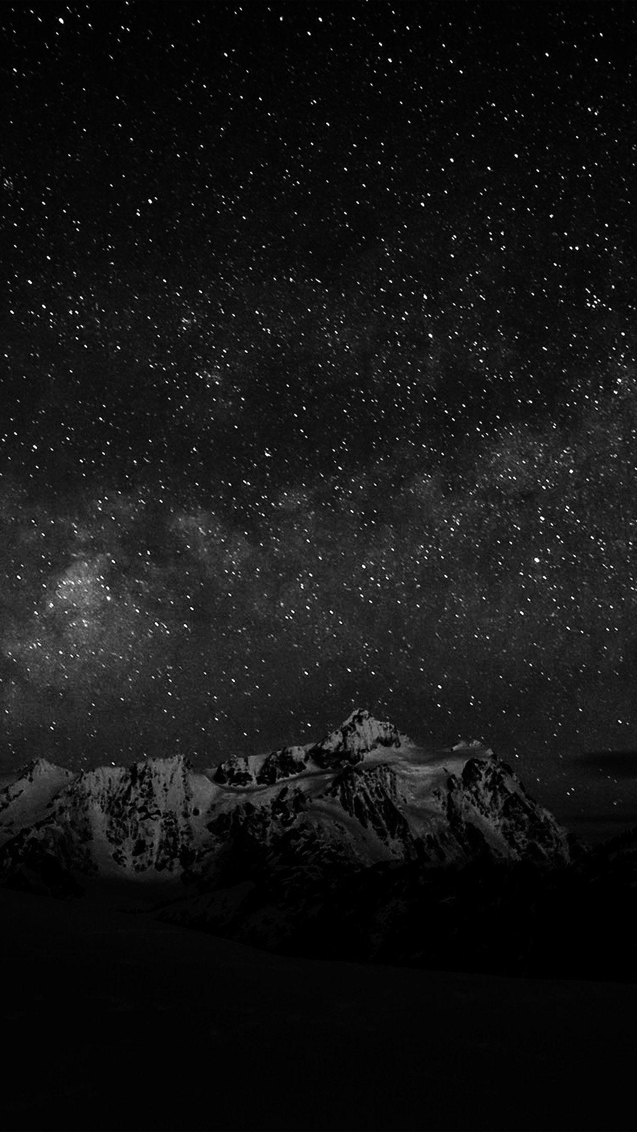 Starry Night Sky Mountain Nature Bw Dark Android wallpaper