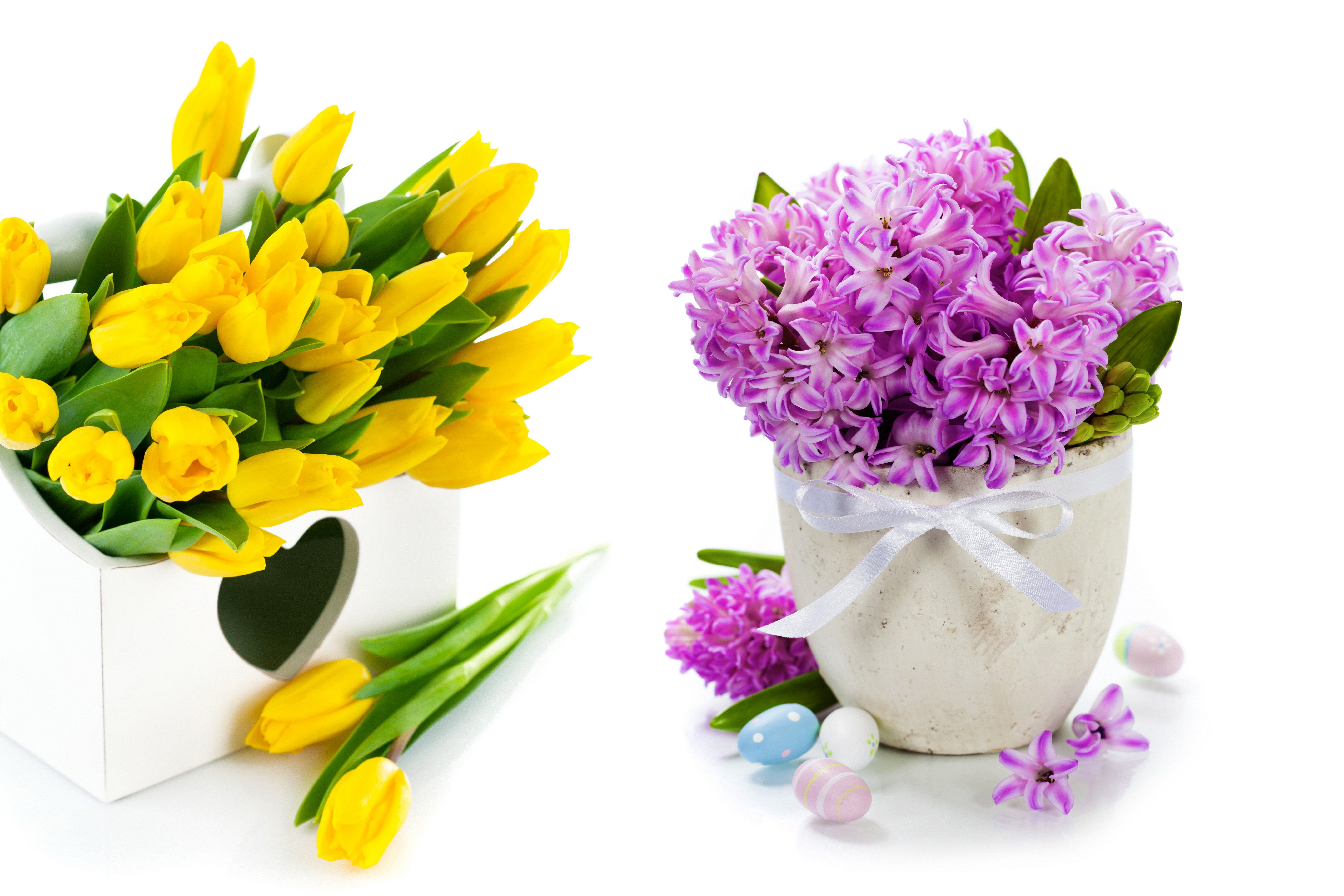 Flowers: Tulips Eggs Spring Bouquet Lilac Flowers Yellow Easter