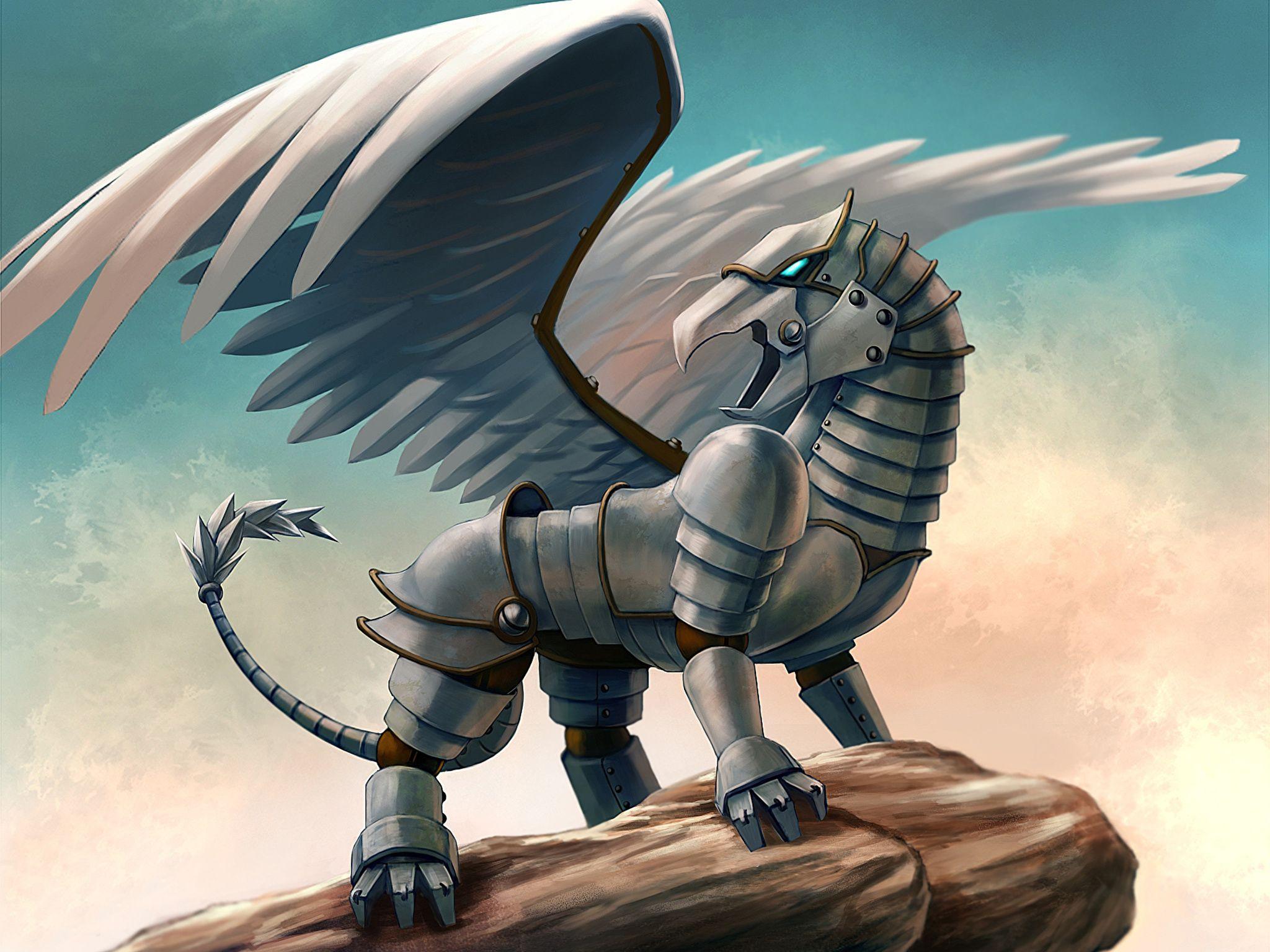 Wallpaper armour Gryphon Fantasy Magical animals 2048x1536