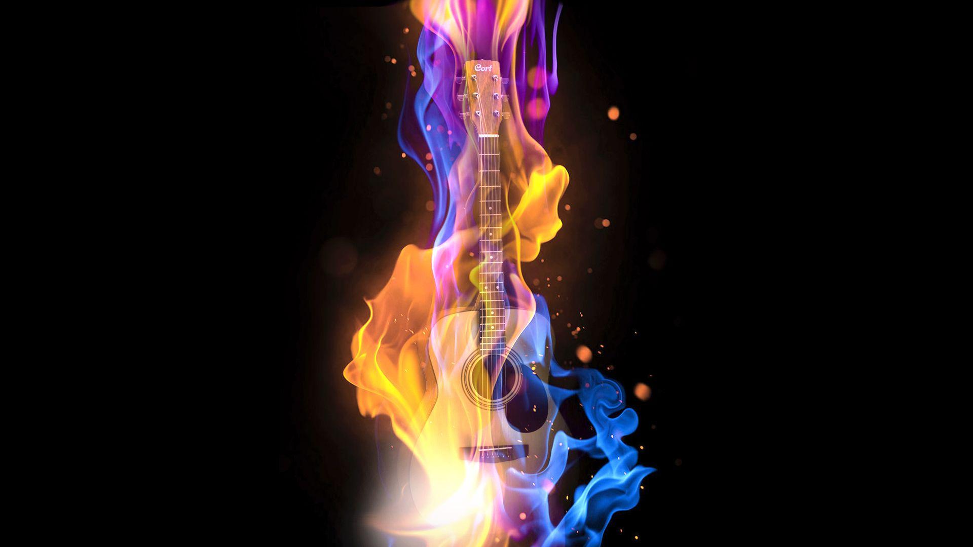 Fiery guitar wallpaper and image, picture, photo