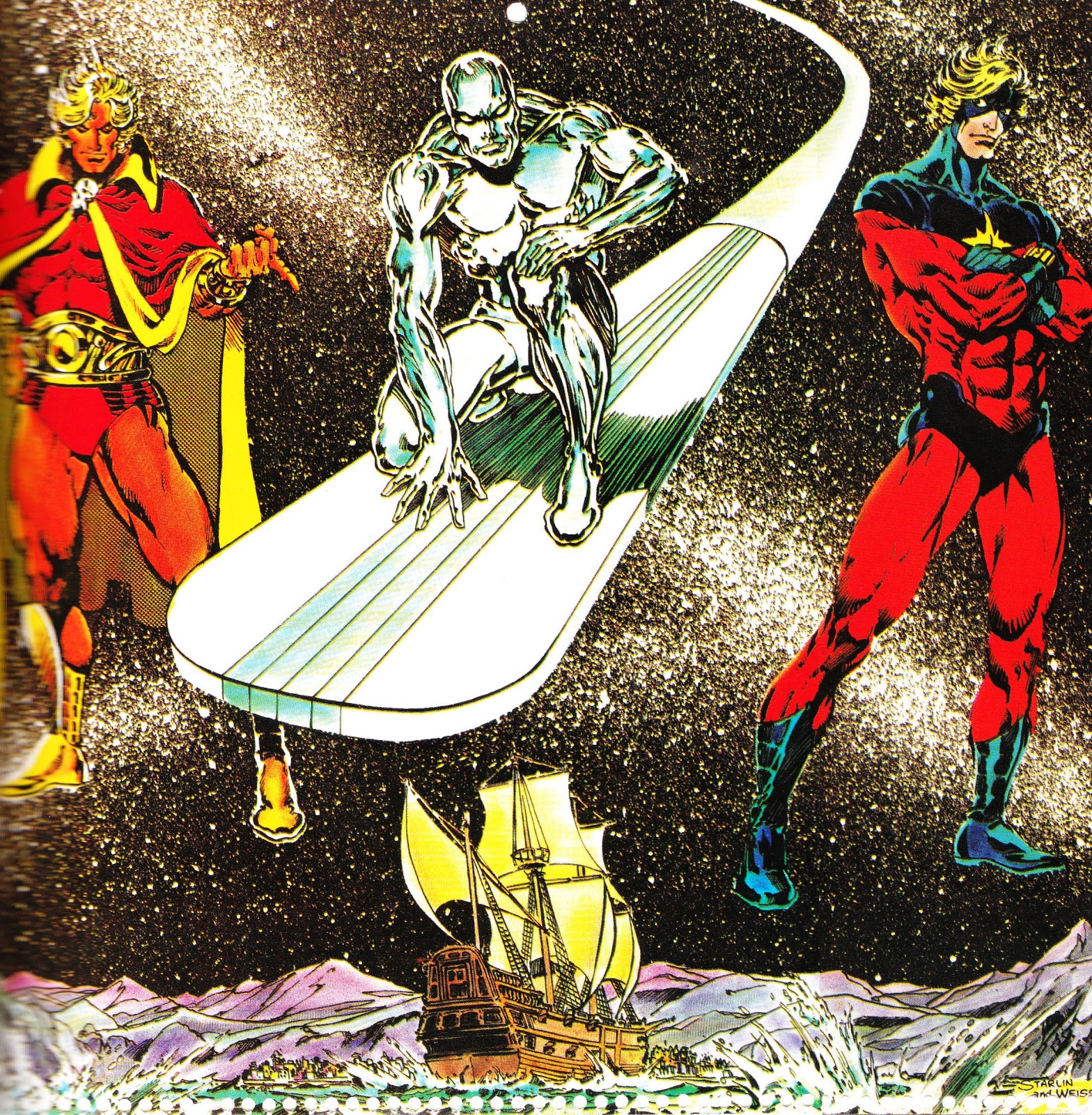 Adam Warlock, Silver Surfer and Captain Marvel. Pulp Culture