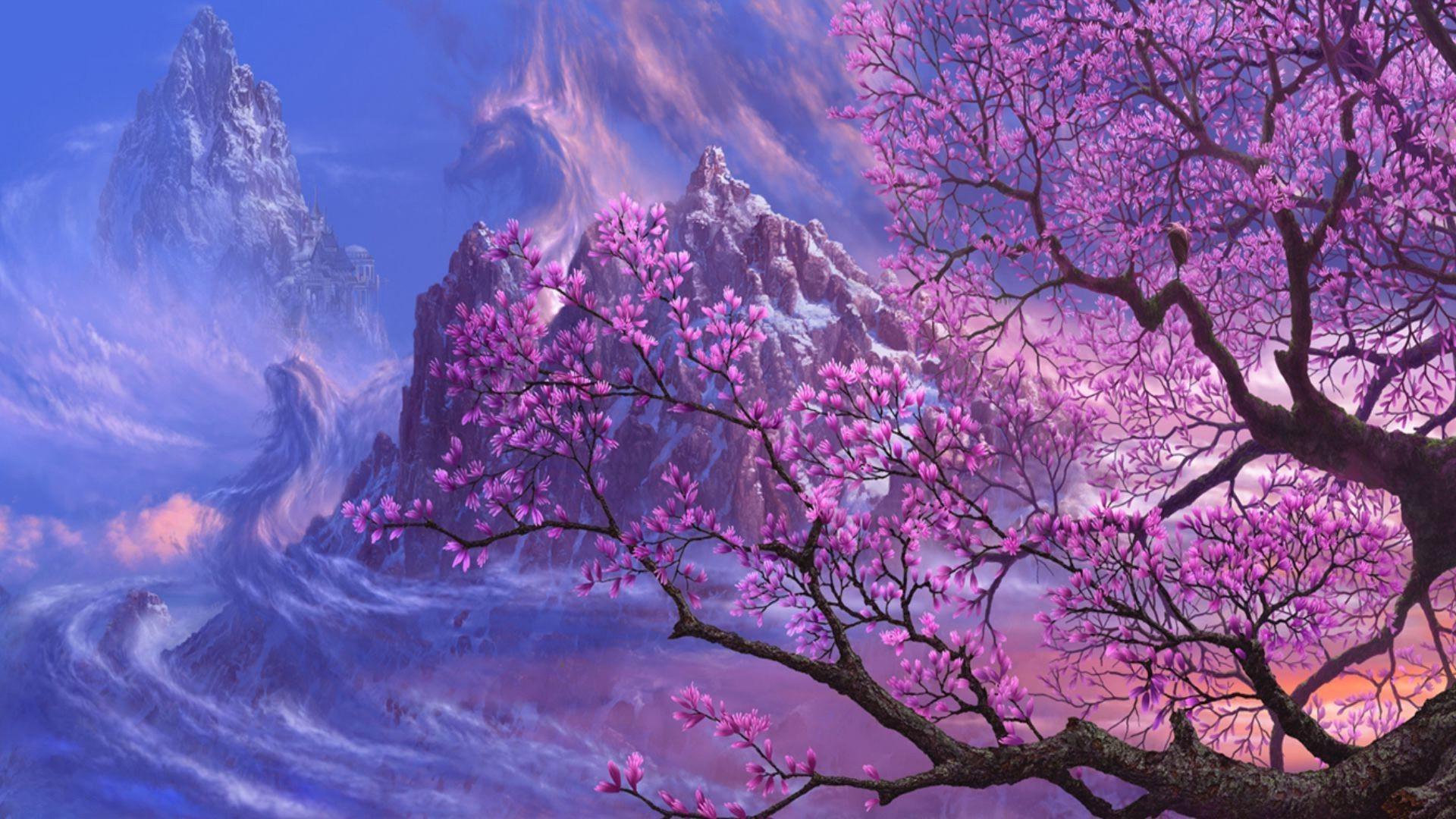 Magnolia tree in the icy mountains Wallpaper