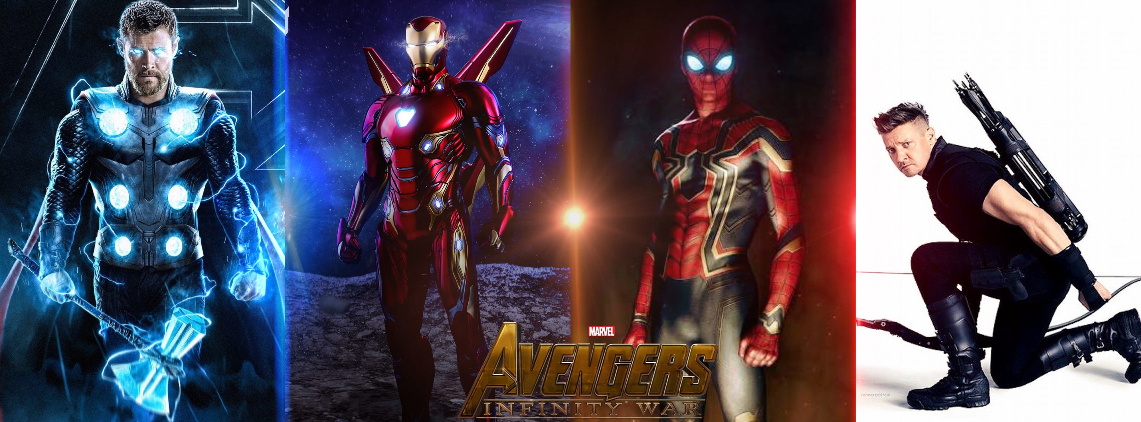 Wallpaper, Avengers Infinity war, Iron Man, Thor, Spider Man, Hawkeye, collage, The Avengers 4000x1479