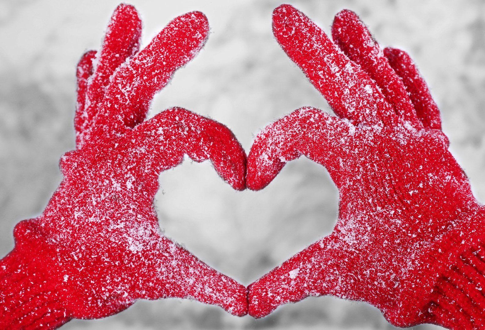 Winter Heart Hands Gloves Trees Snow Love Wallpaper Windows 7