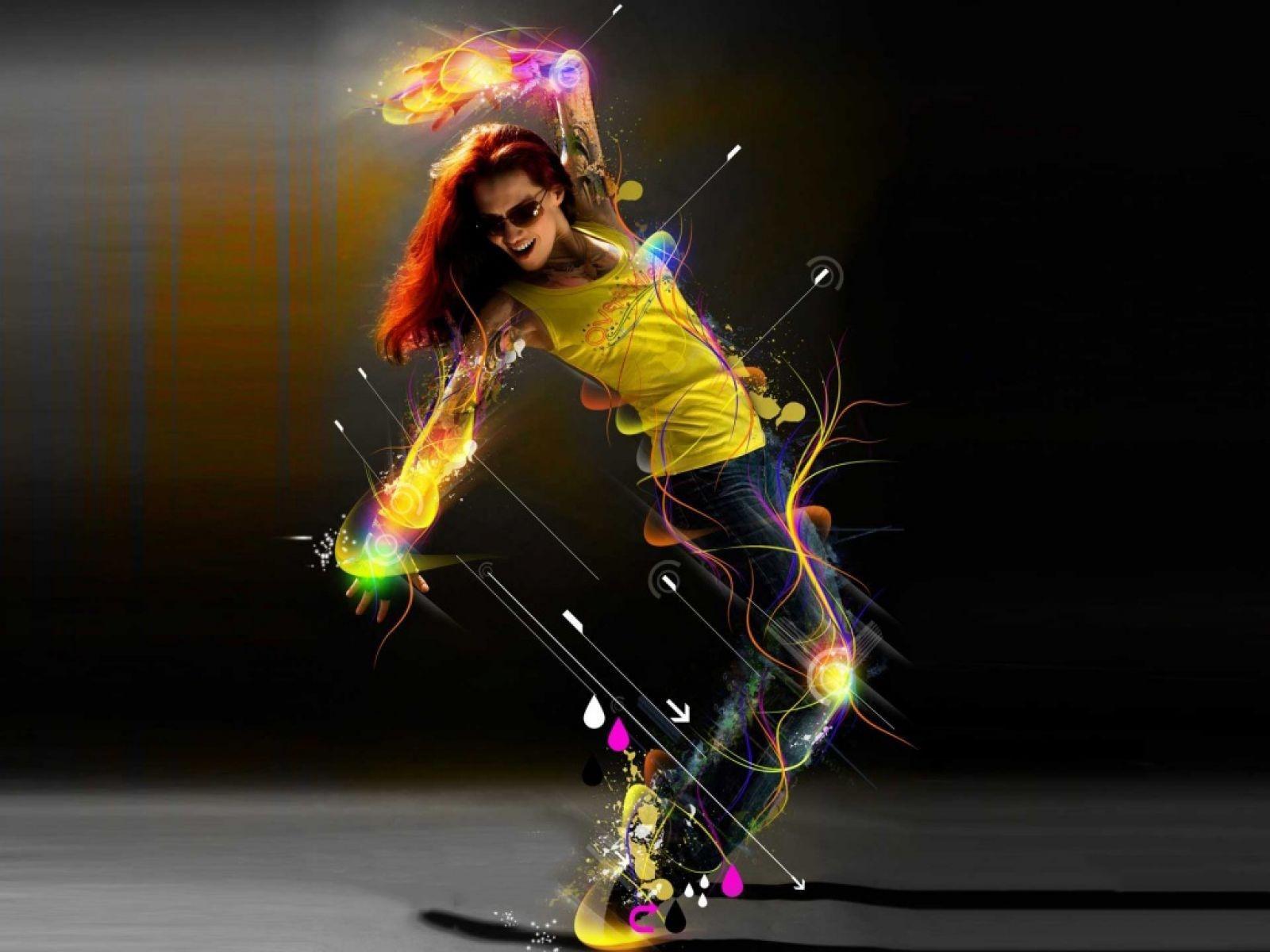 girl in dance mood 3D graphic. sharovarka. Dancing, 3D