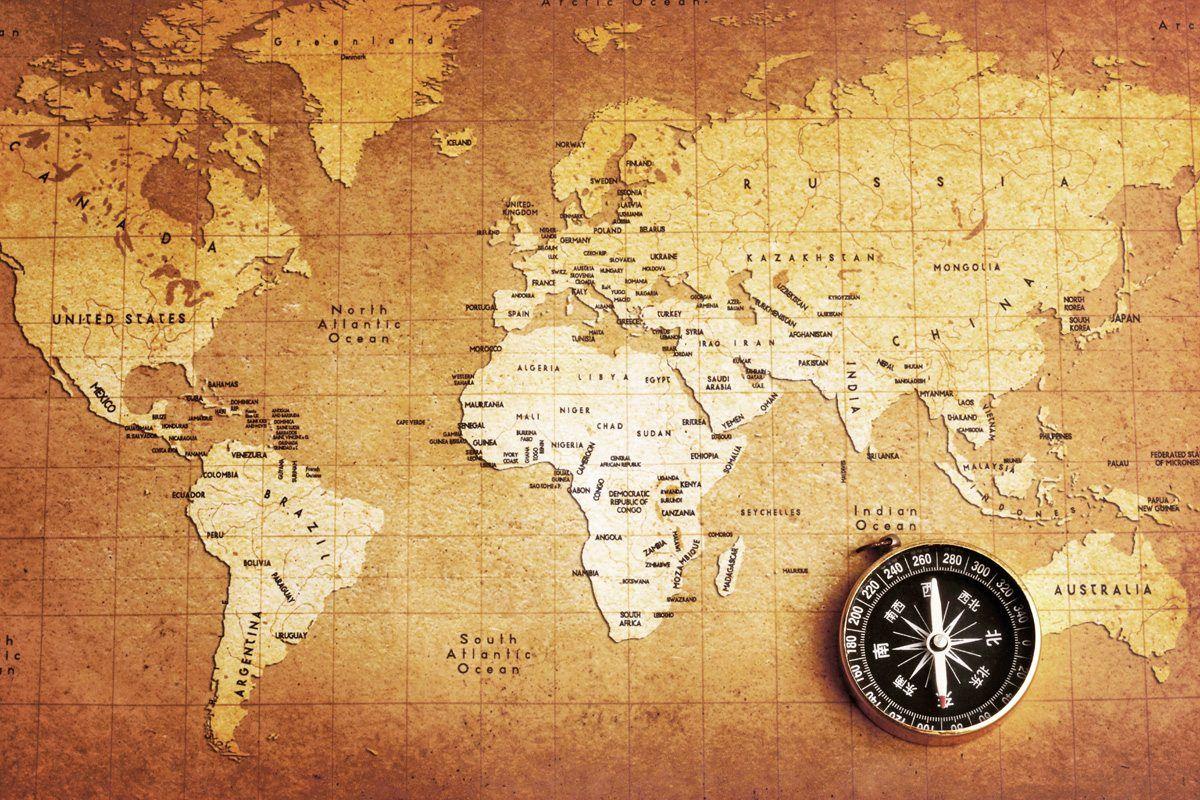 Old Compass World Map Wallpaper Wall Mural by LoveAbode.com