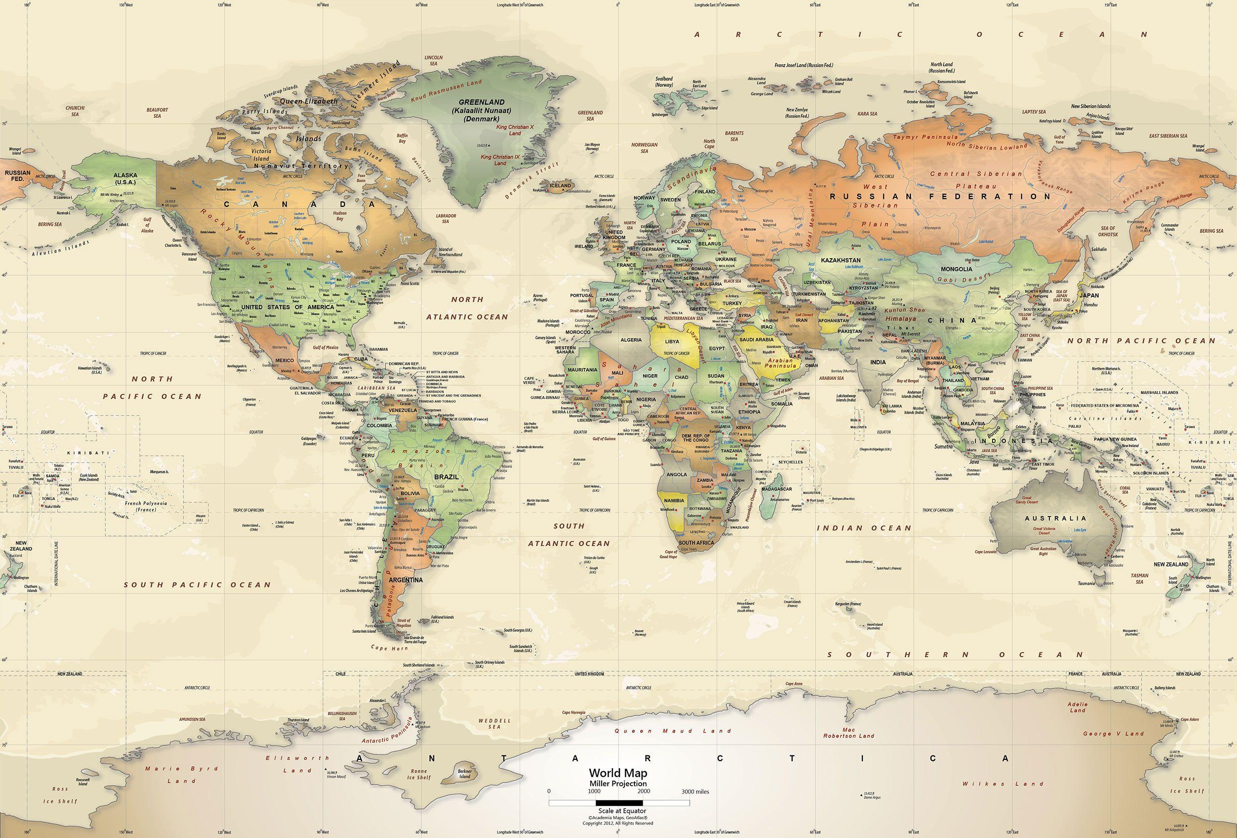 World Map Wall Mural Oceans Political
