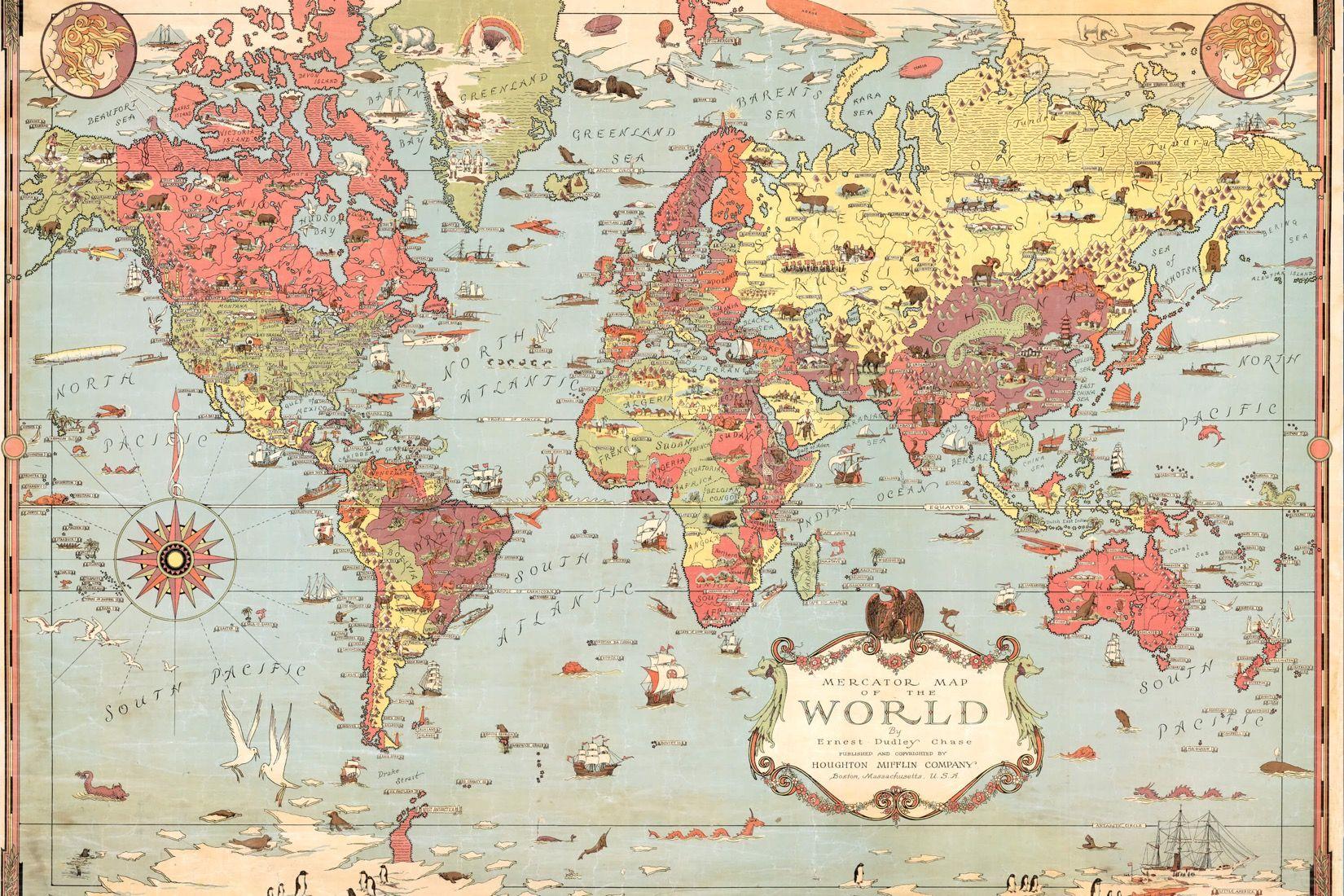 Kids Vintage World Map Mural Murals Wallpaper