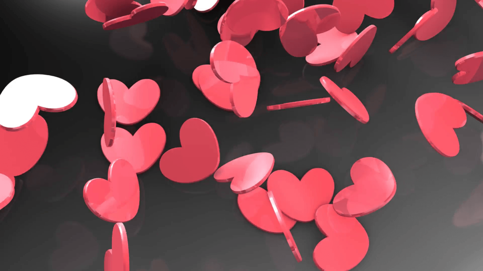 CG animation, heart shaped chips dropping, background, love, red