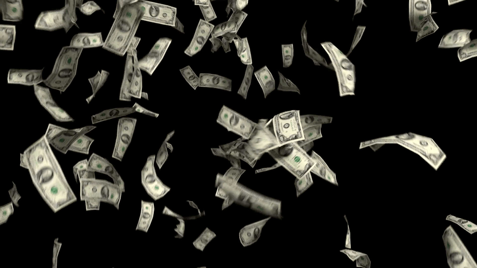Money Falling Dollars Financial Win US Currency Tax Black Background