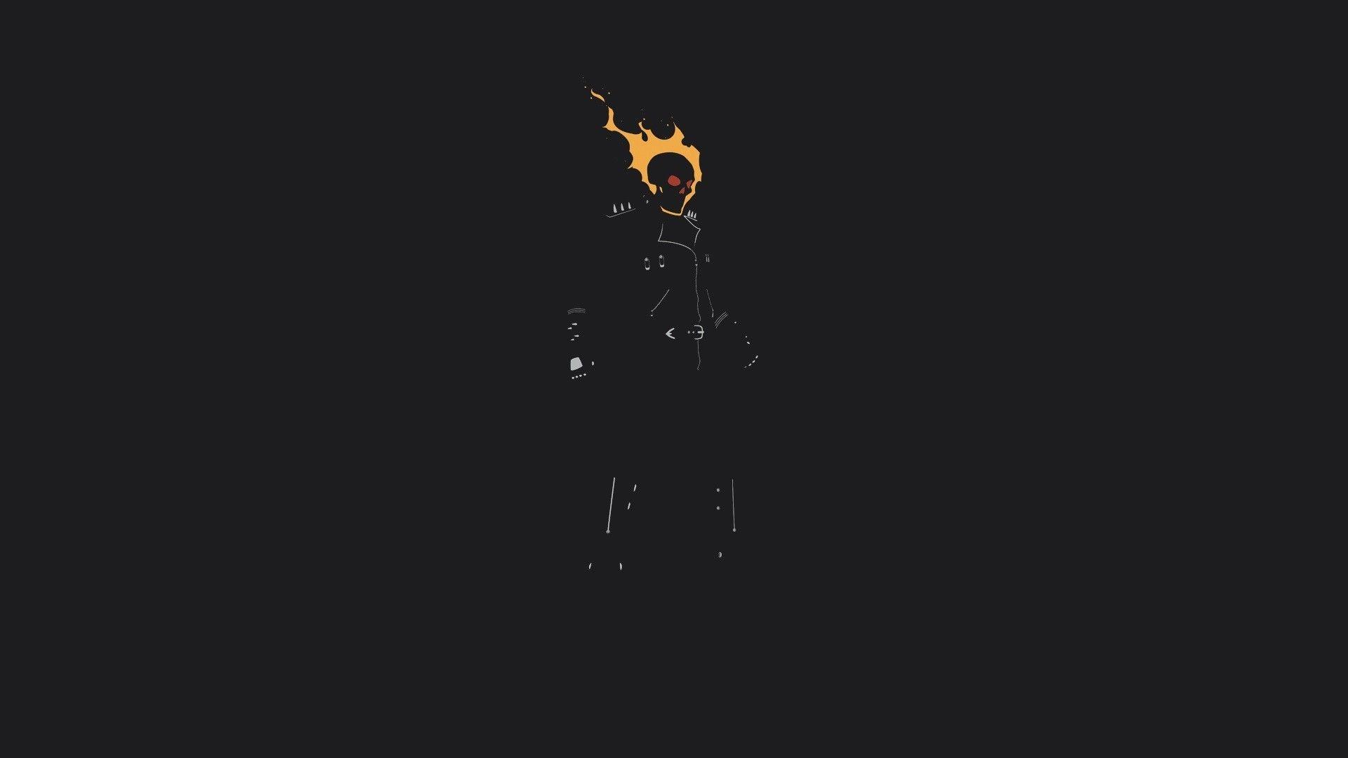 Ghost Rider, Minimalism, Fire, Skull, Movies, Dark, Simple