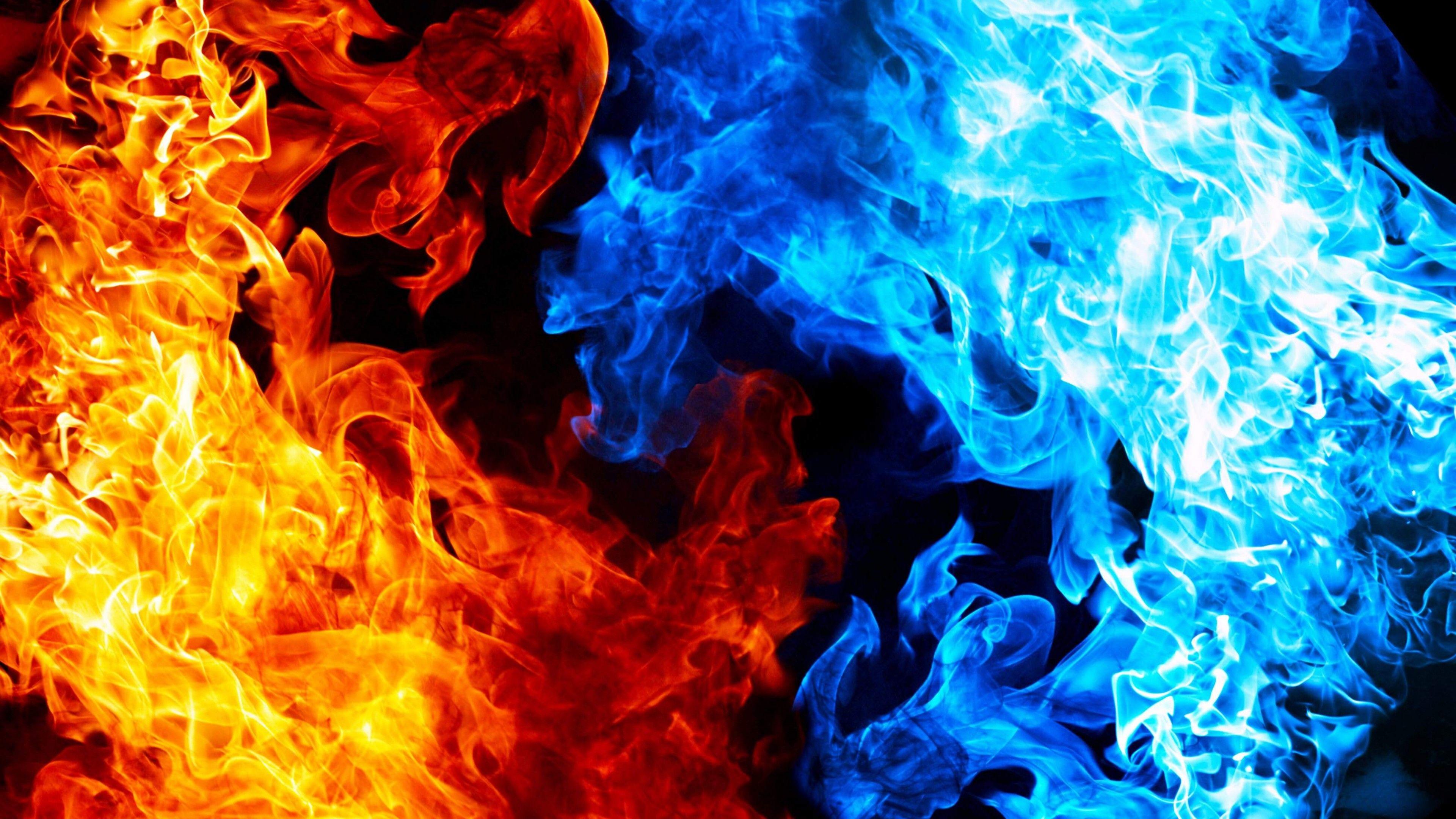 Blue and Red Fire Wallpaper HD, Abstract Wallpaper, Blue