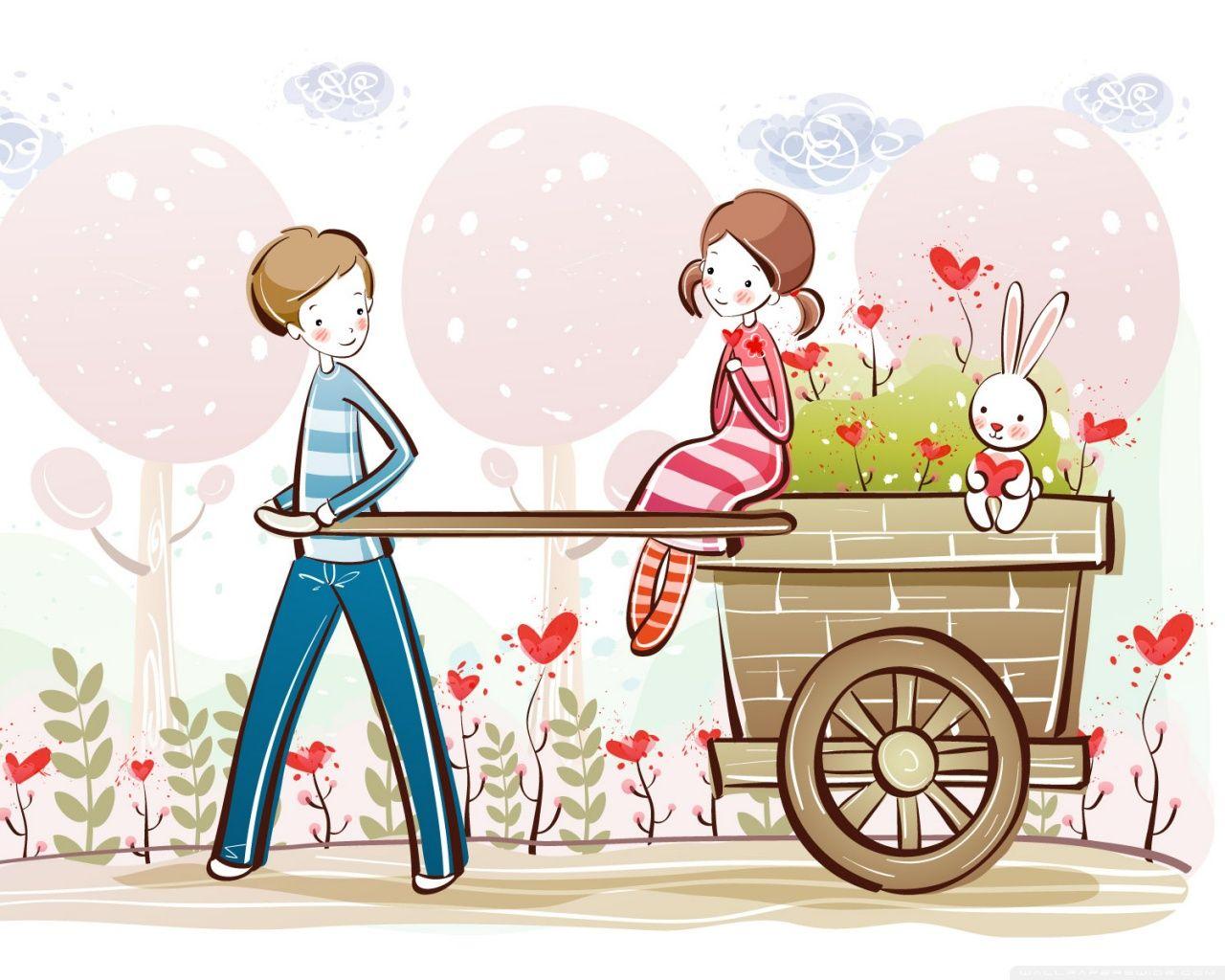 Cute Valentine Couple, Valentine's Day Illustration ❤ 4K HD Desktop