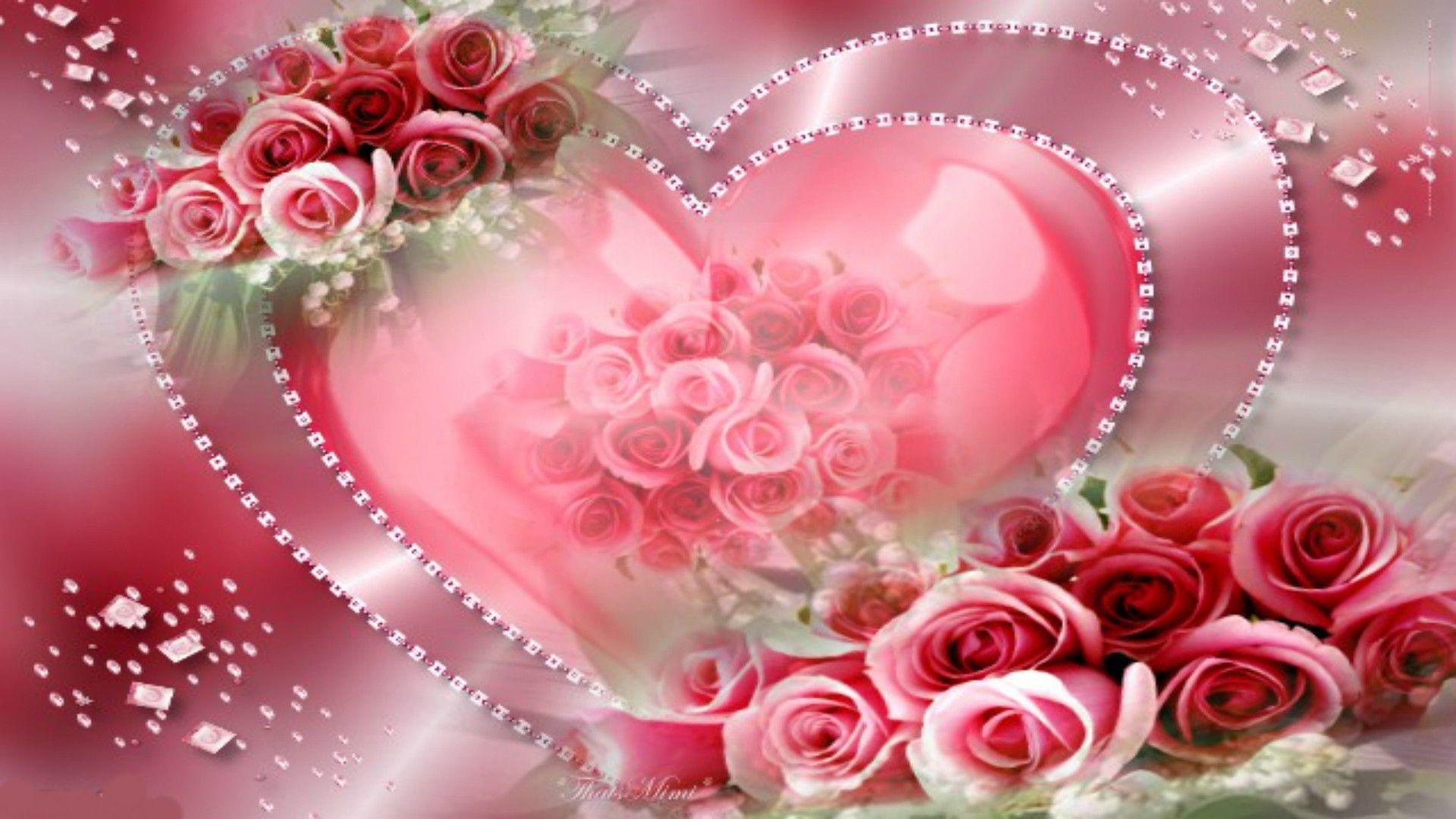 Flowers: Hearts Heart Roses Romantic Pink Pretty Desktop Wallpaper