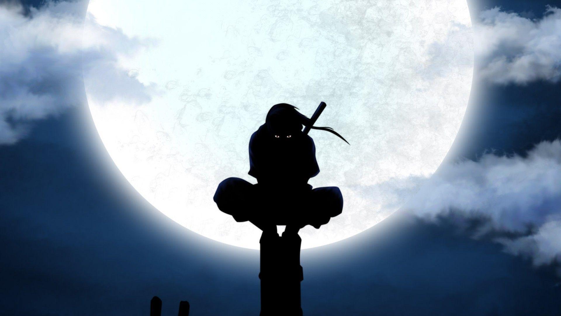 Wallpaper, anime, sky, silhouette, Moon, atmosphere, utility pole