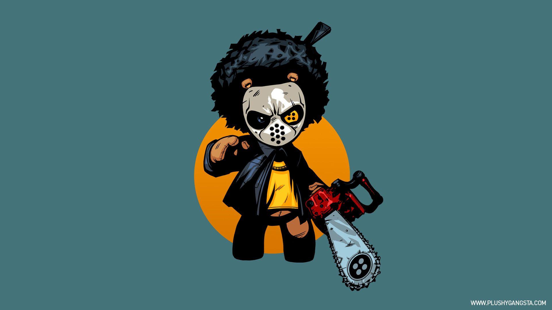 Gangster Teddy Bear Chainsaw Mask Afro HD wallpaper. anime