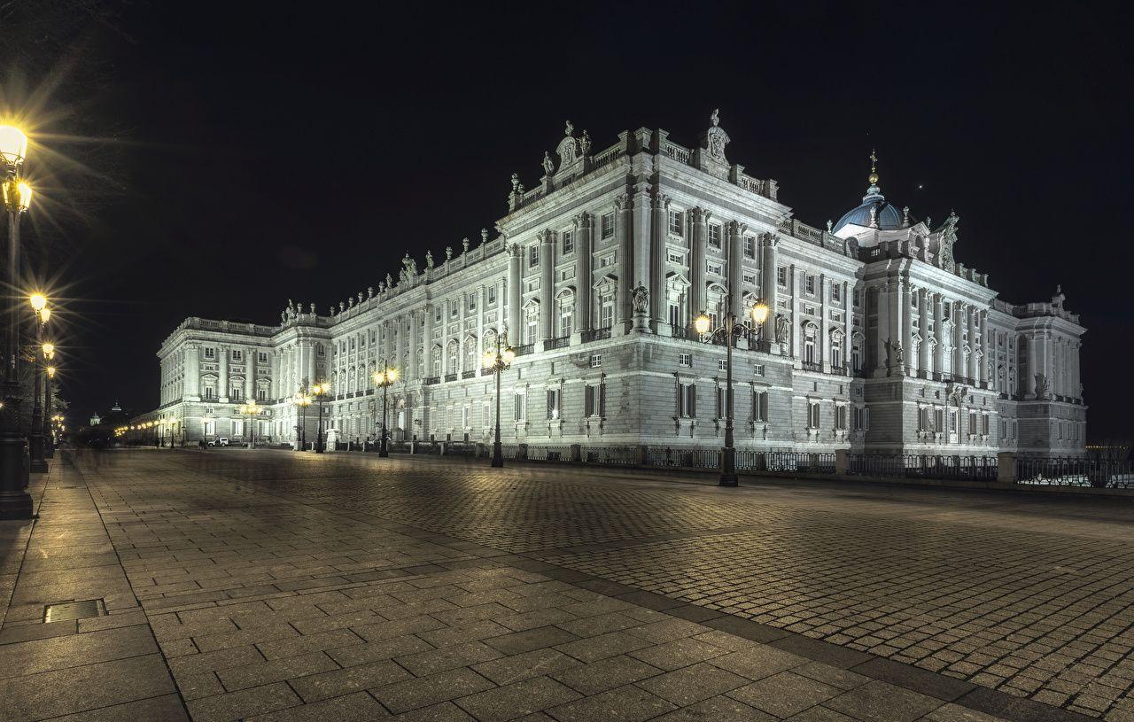 Wallpaper Madrid Palace Spain Town square Palacio de Oriente Night