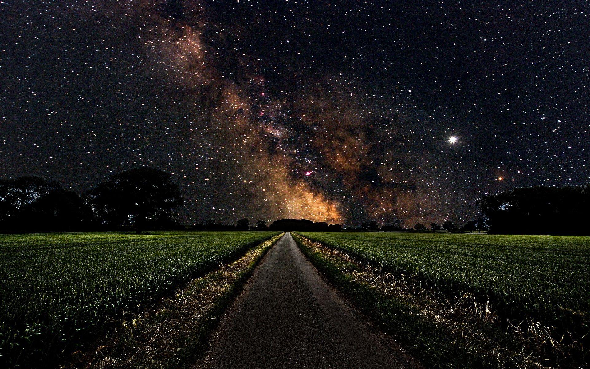 Sky: Space Amazing Fields Sky Nature Road Stars Background HD for HD