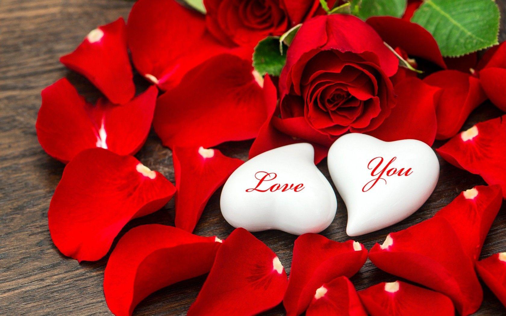 Red Love Heart and Flowers Wallpaper. HD Desktop Background