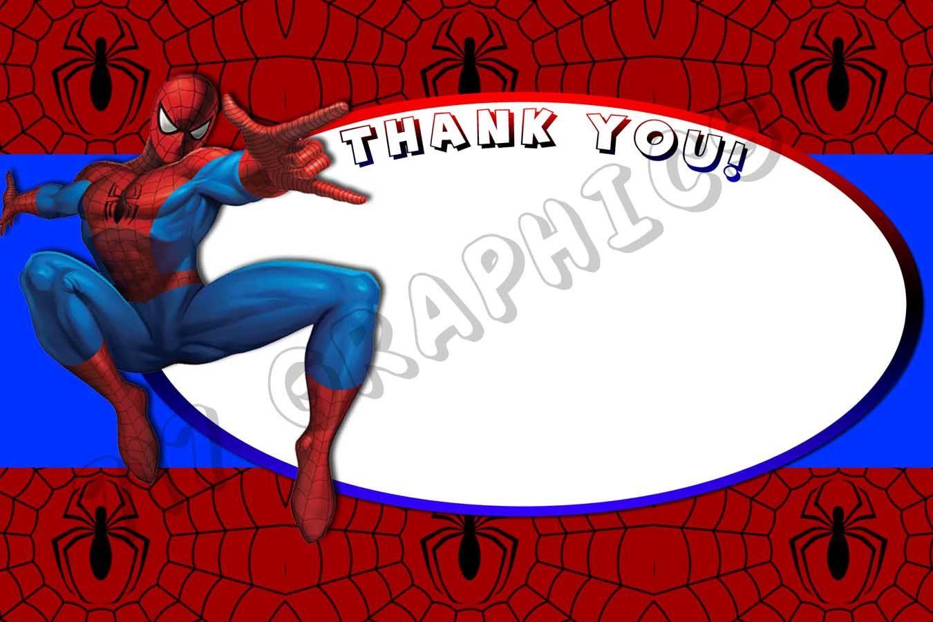 black spider spiderman thank you cards and web background red