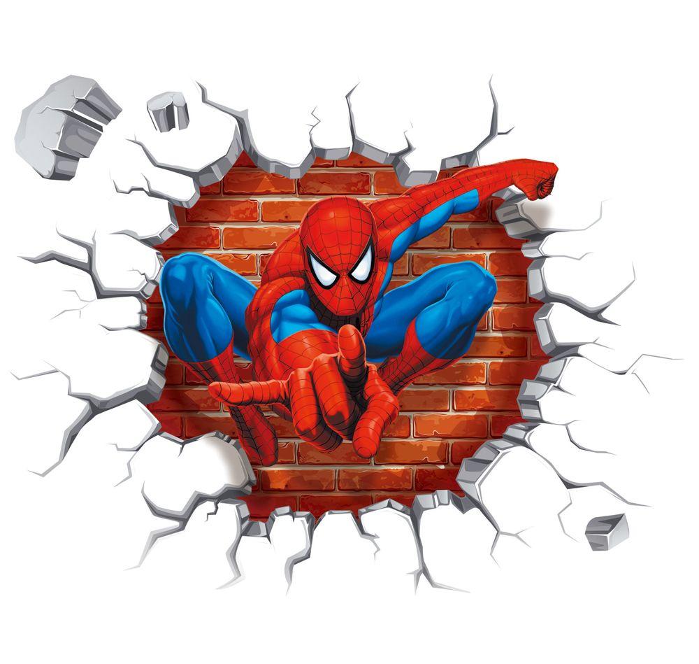 Super Hero Spider Man Breaking Wall 3D Effect Wall Sticker Decal