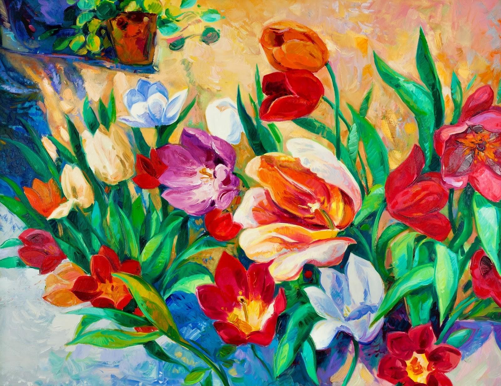 Flowers: Flowers Art Colourful Painting Flower Desktop Background