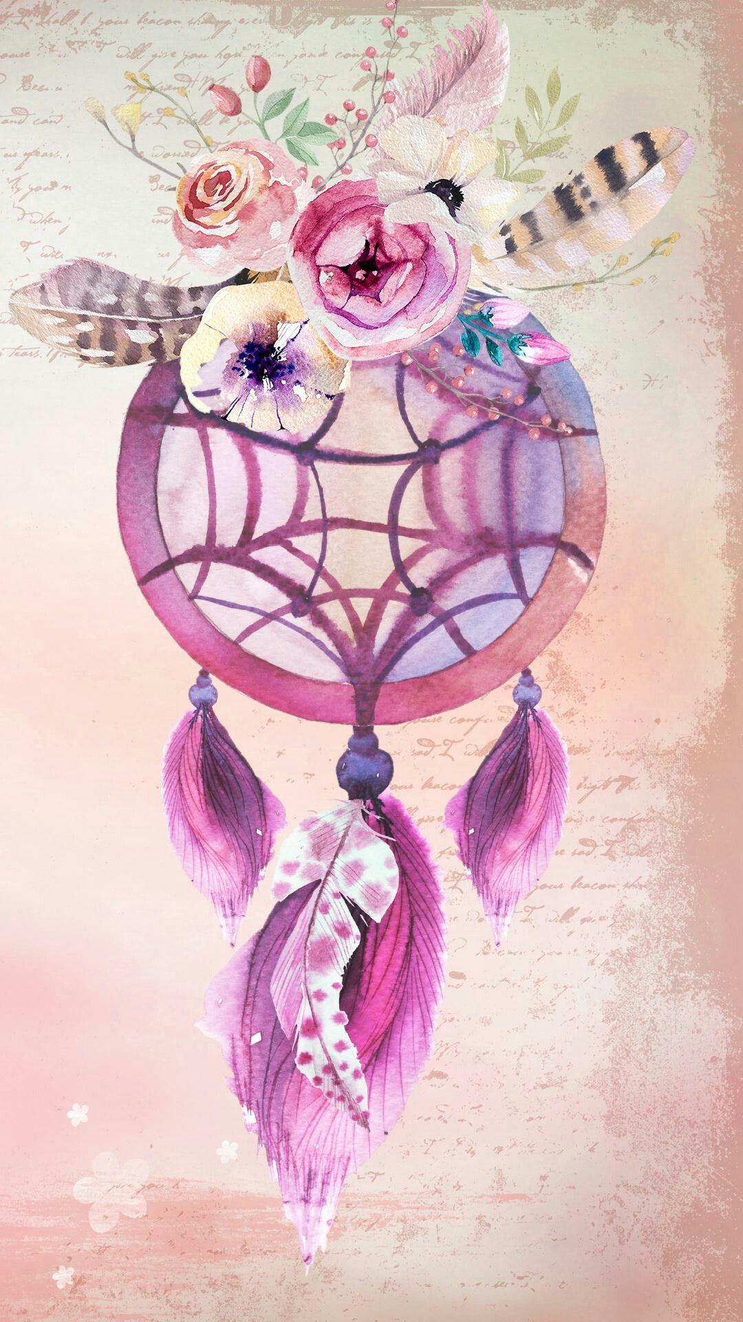 Pink and gold dreamcatcher. Background. Gold