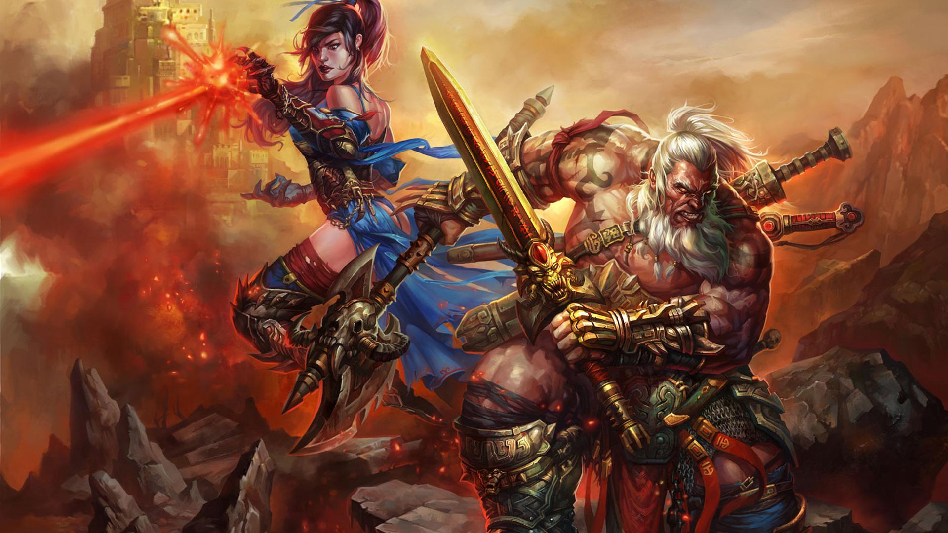 Diablo III: barbarian and mage wallpaper and image