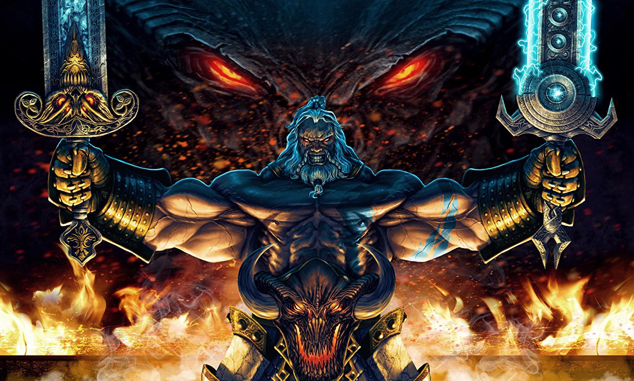 Wallpaper Diablo 3 Swords Dragons Warriors barbarian Fantasy Games