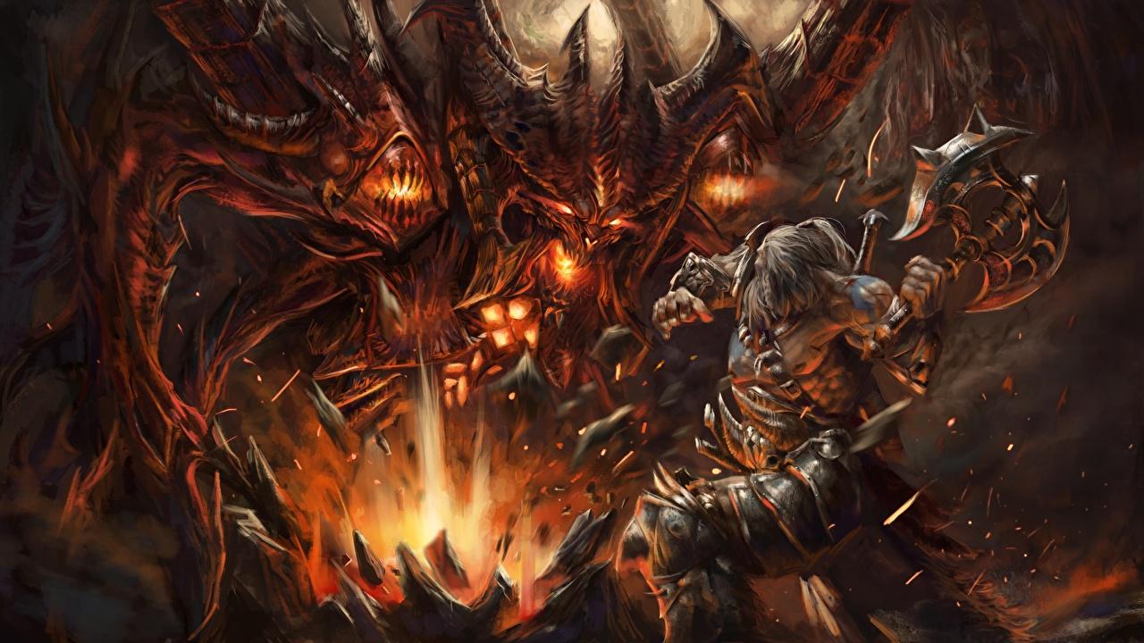 Wallpaper Diablo Monsters Battle axes Warriors Arthas, Barbarian