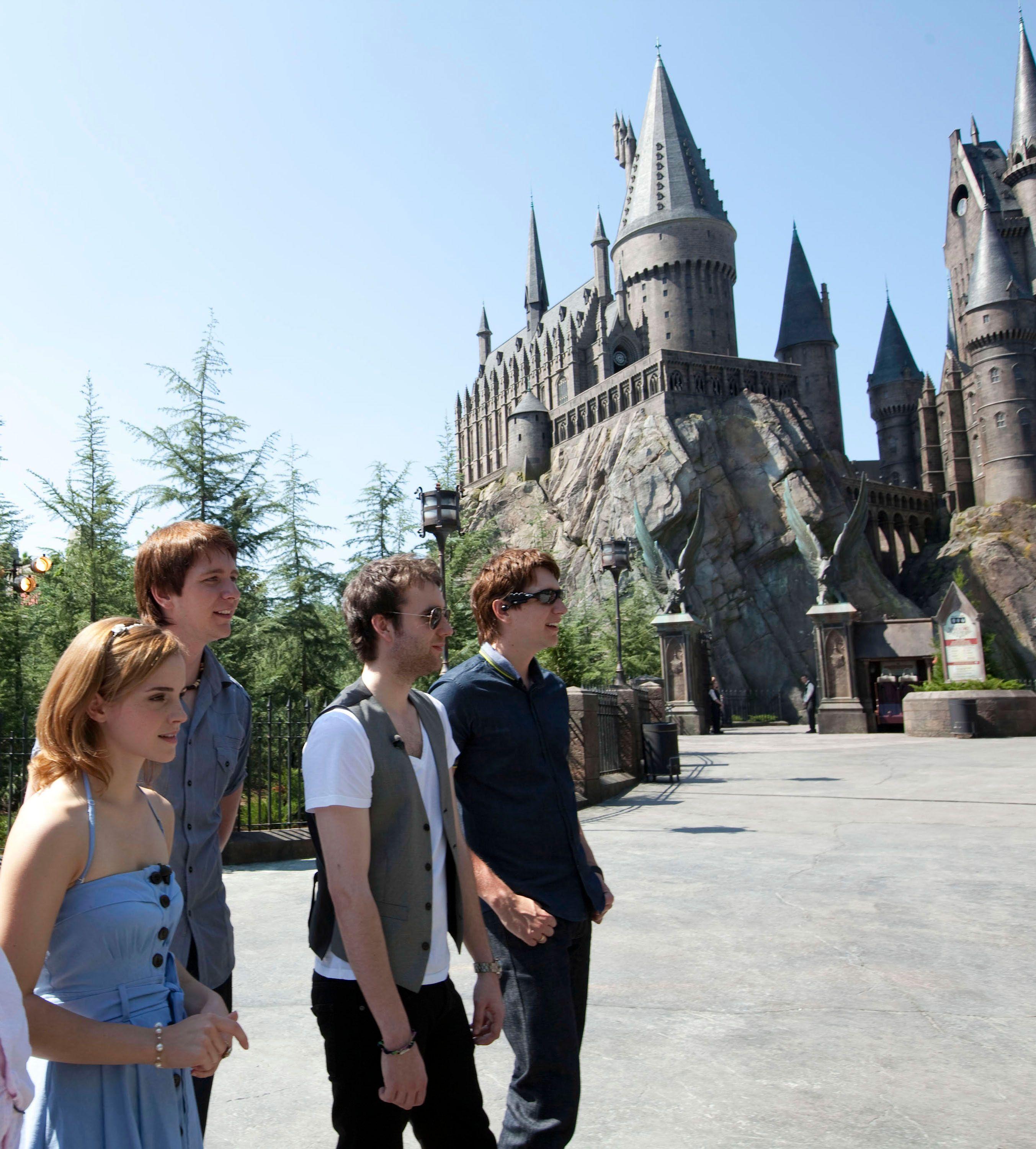 Cast of Harry Potter at Hogwarts Desktop Wallpaper