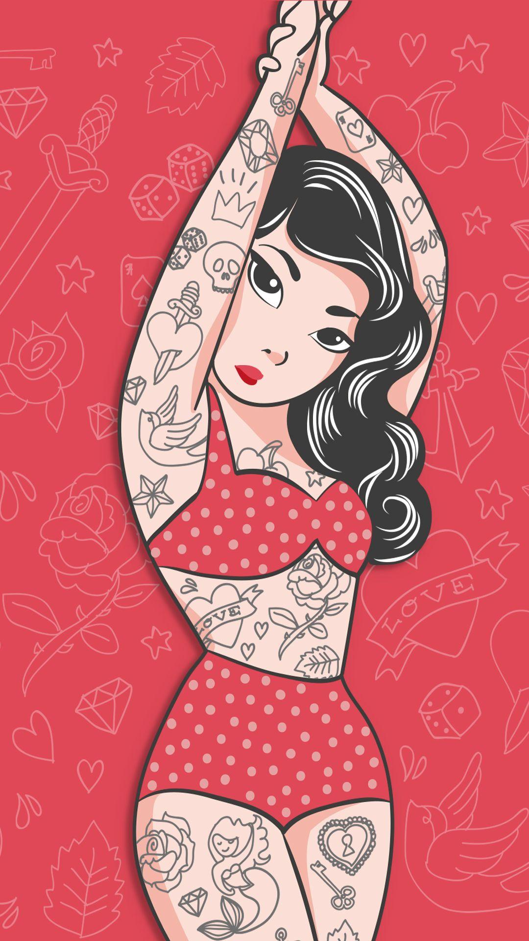 Free HD Pin Up Girl Tattoo Phone Wallpaper.5578